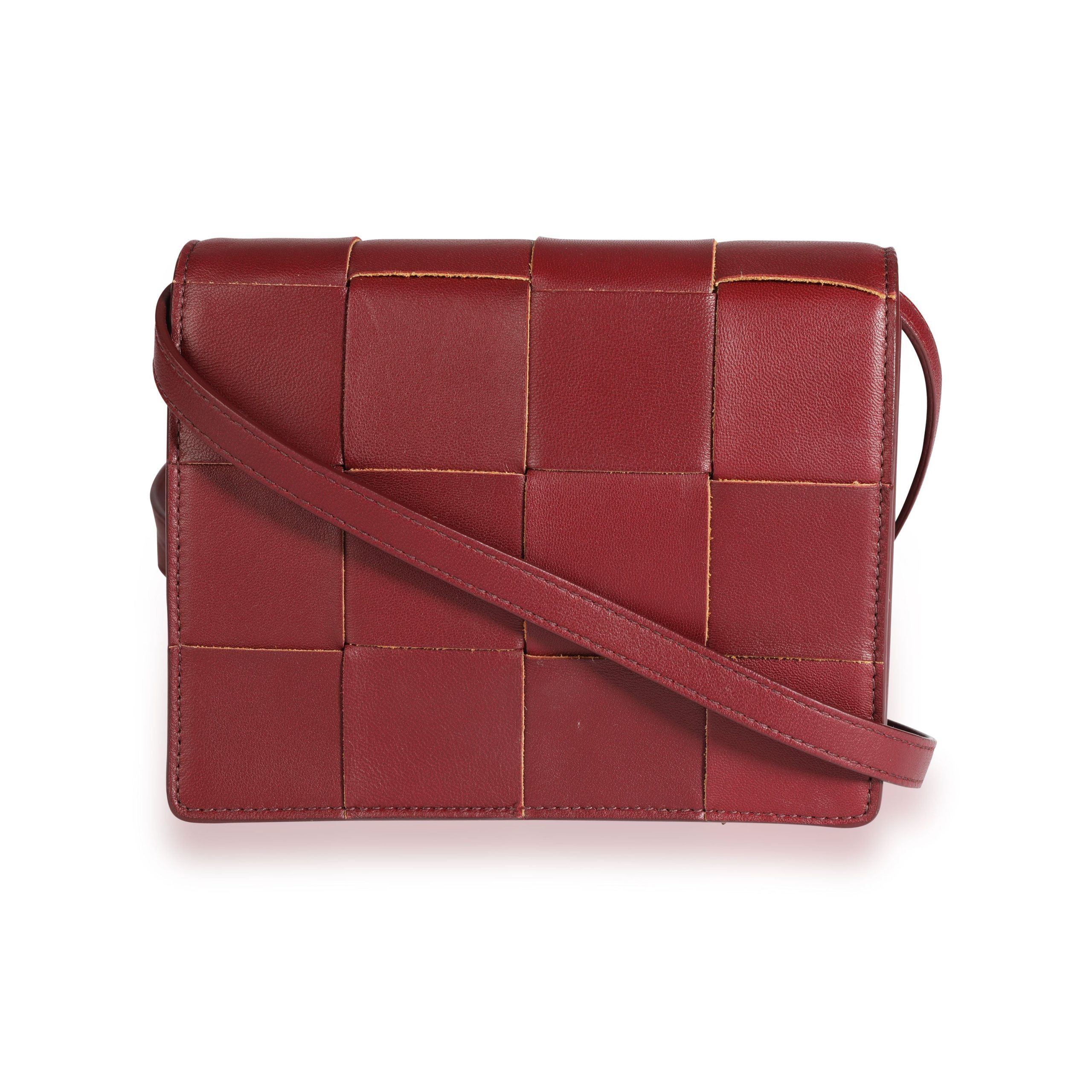 image of Bottega Veneta Bordeaux Leather Mini Cassette Crossbody Bag in Pink, Women's
