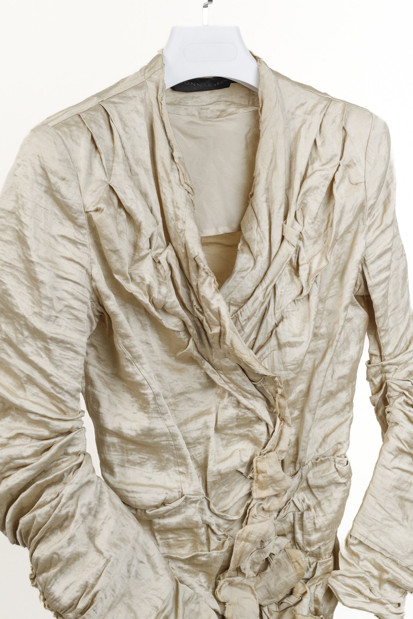 Donna Karan Donna Karan Metallic Silk Gold Ruched Jacket Size L / US 10 / IT 46 - 3 Thumbnail