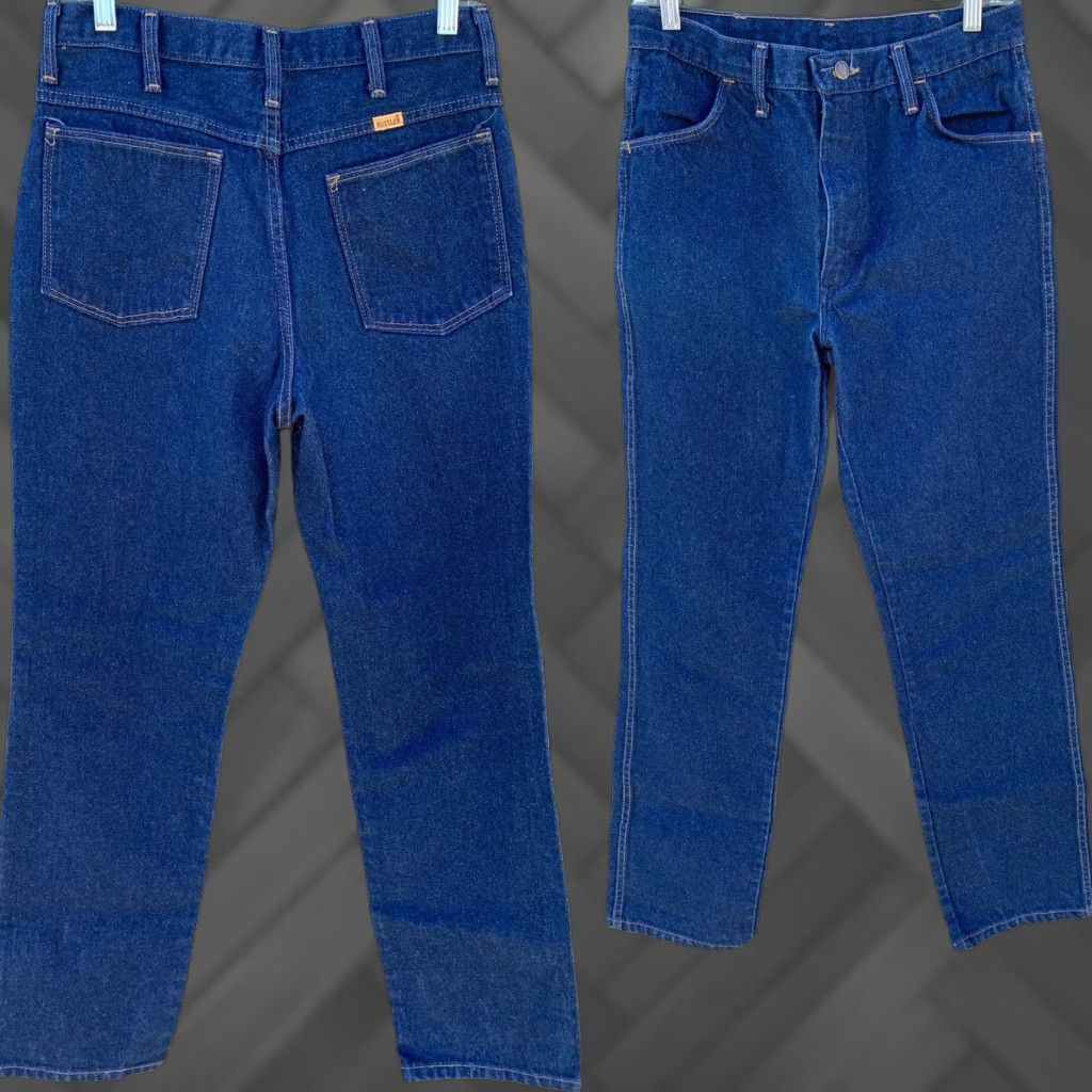 Vintage VINTAGE Rustler Jeans Made In USA TALON Zipper 87621 Sz 32 32 (30” Waist) Denim Blue 1970s Mens Rockabilly Tailored Regular Inseam 32 Size US 30 / EU 46 - 1 Thumbnail