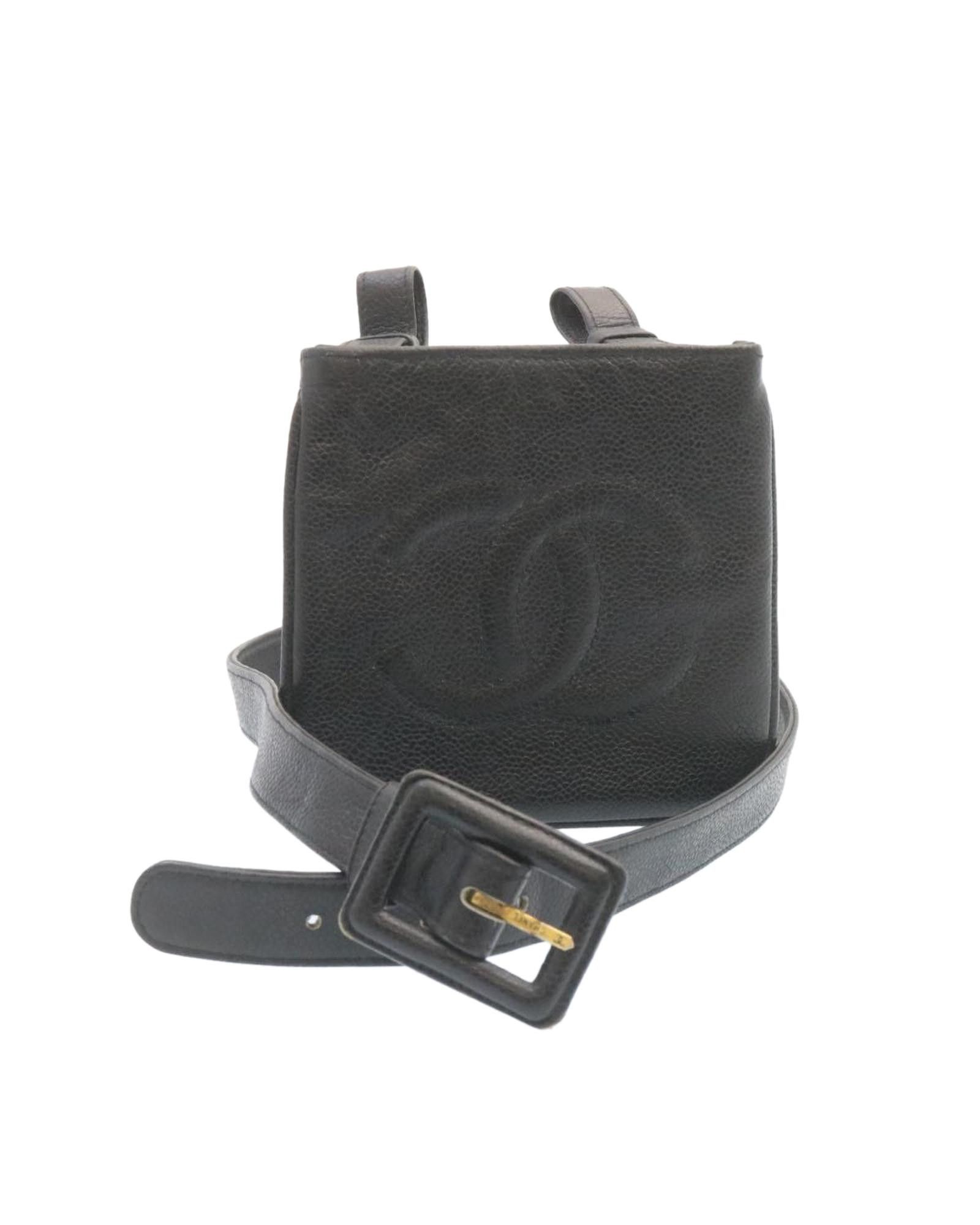 image of Chanel Caviar Skin Waist Pouch Leather Black Cc Auth, Women's