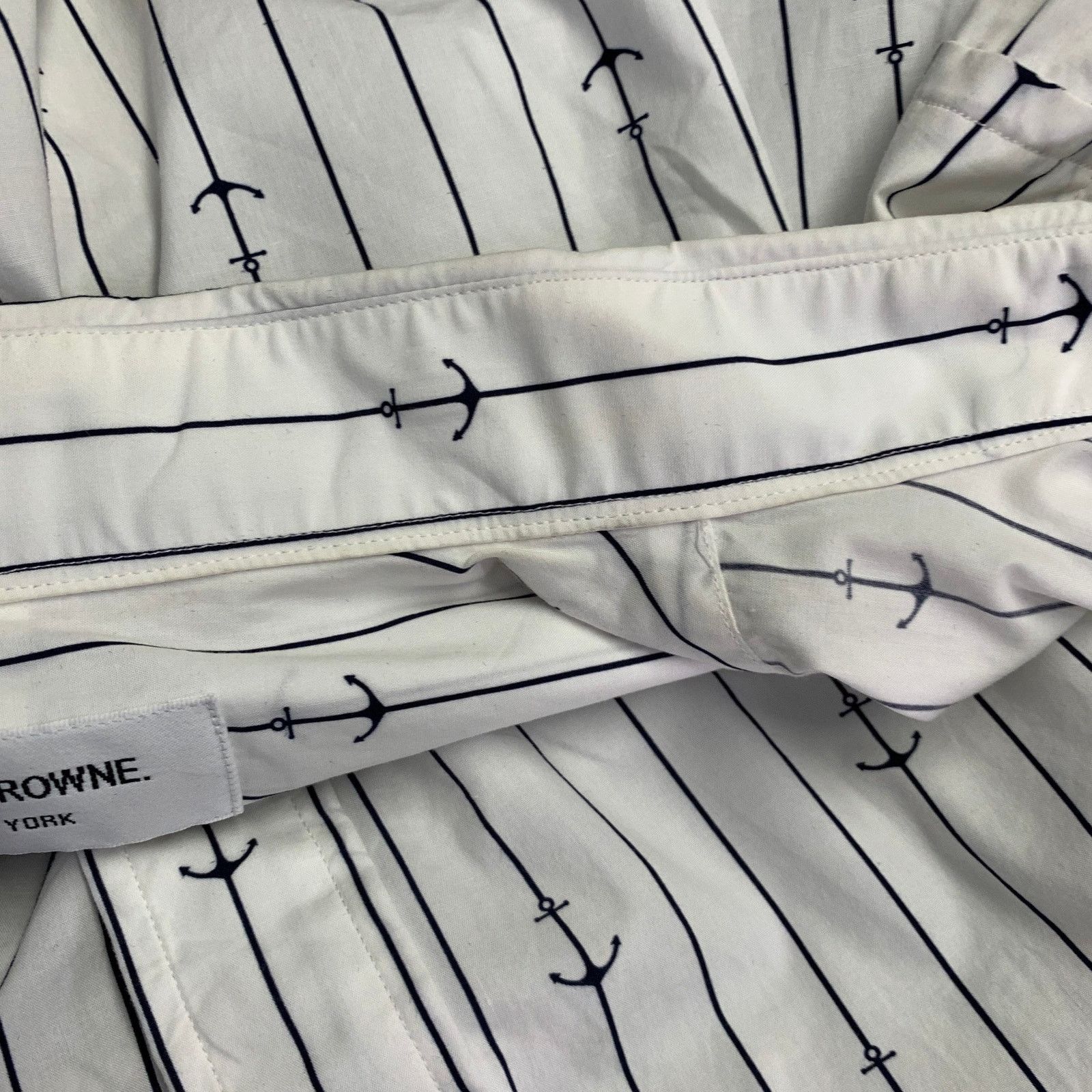 Thom Browne White Navy Nautical Pinstripe Cotton One Pocket Shirt Size US S / EU 44-46 / 1 - 7 Thumbnail