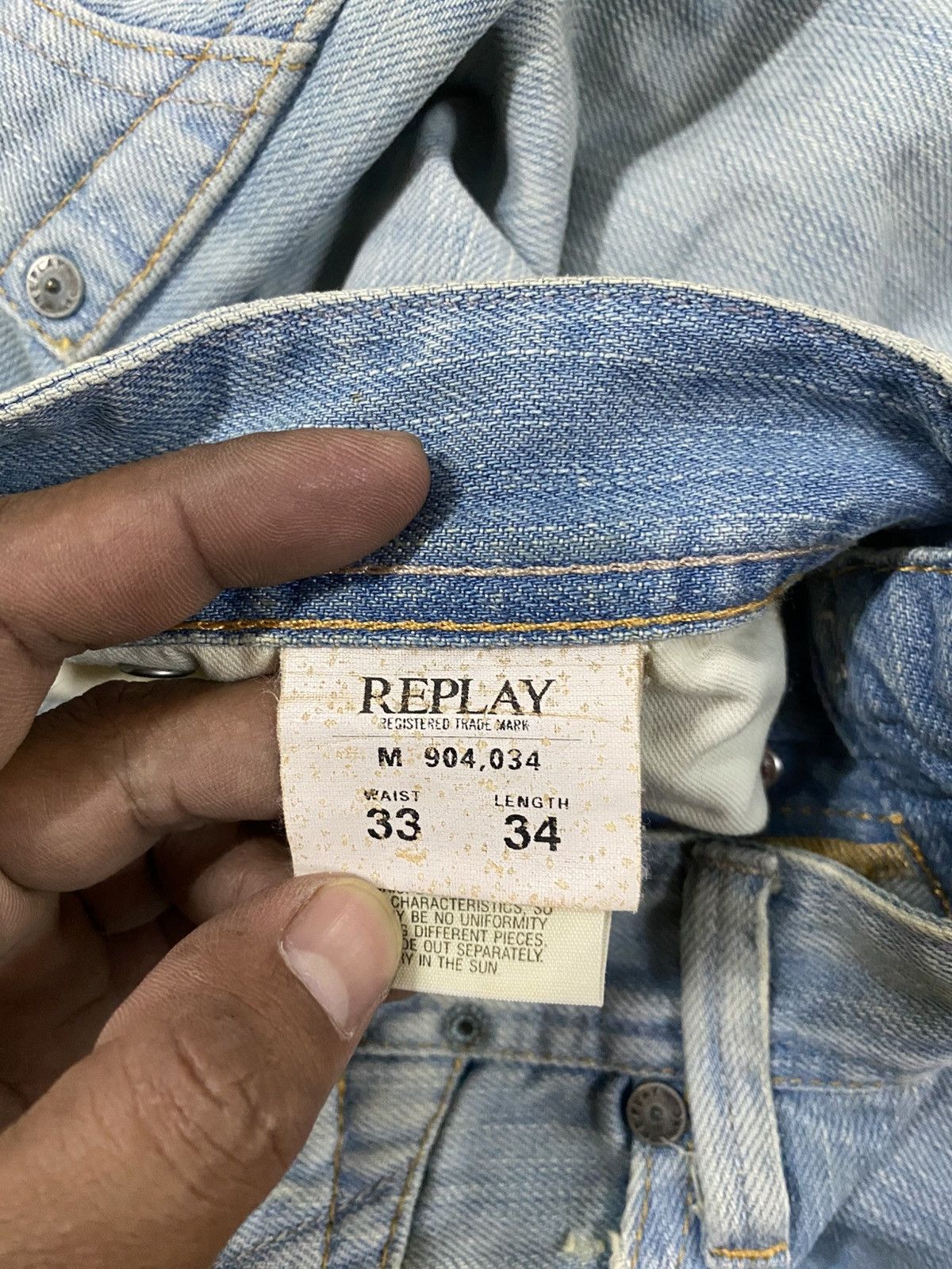 Tornado Mart Vintage Replay Slim Fit Distressed Denim Wash Blue @315 Size US 32 / EU 48 - 11 Thumbnail