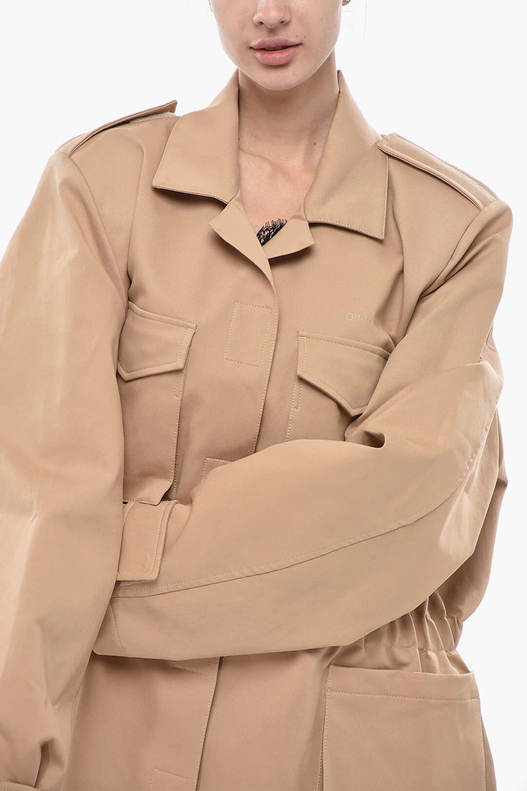 Off-White og1mm0426 Mixed Cotton Utility Jacket in Beige Size XL / US 12-14 / IT 48-50 - 3 Thumbnail