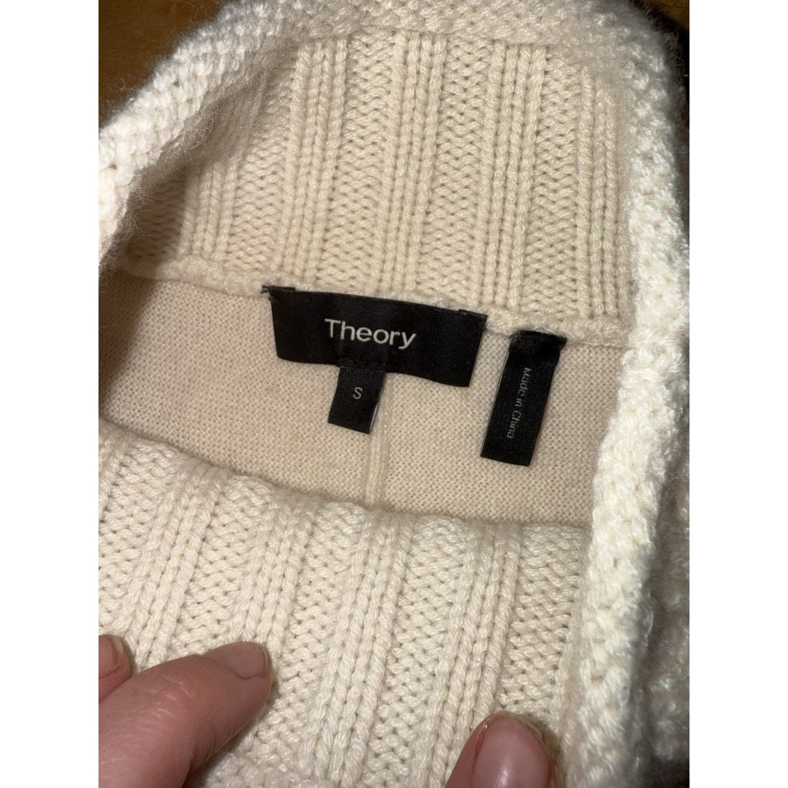 Theory Theory Easy Mock Neck Cable Knit Cashmere Ivory White Small Size S / US 4 / IT 40 - 3 Thumbnail