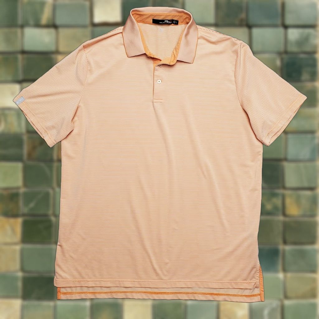 Polo Ralph Lauren RLX Ralph Lauren Shirt Mens Large Salmon Stripe Polo Polyester Short Sleeve Golf Shirt Size US L / EU 52-54 / 3 - 1 Thumbnail