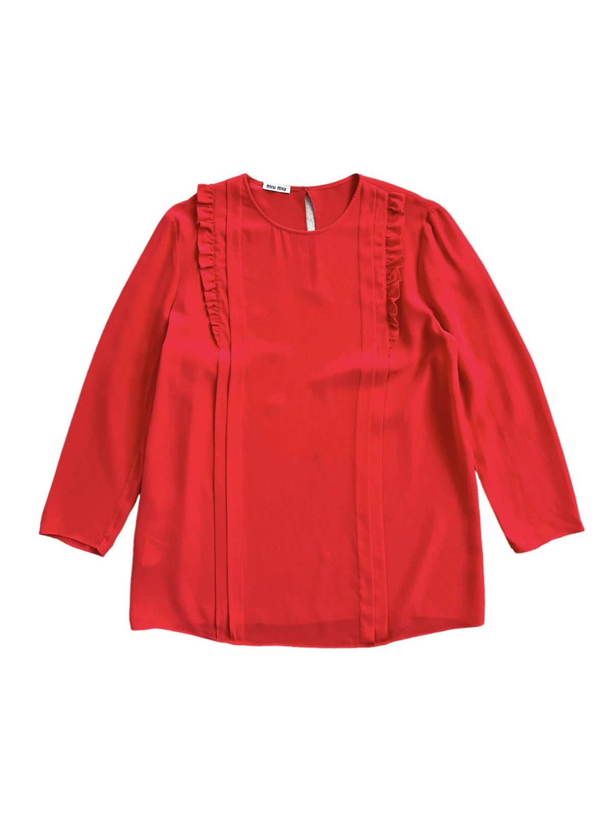 Miu Miu × Prada Miu Miu Red Ruffled Silk Blouse Size S / US 4 / IT 40 - 2 Thumbnail