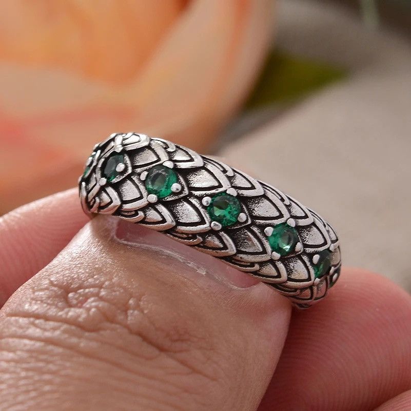 Jewelry Retro Snake Scales Green Crystal Ring Size ONE SIZE - 1 Thumbnail