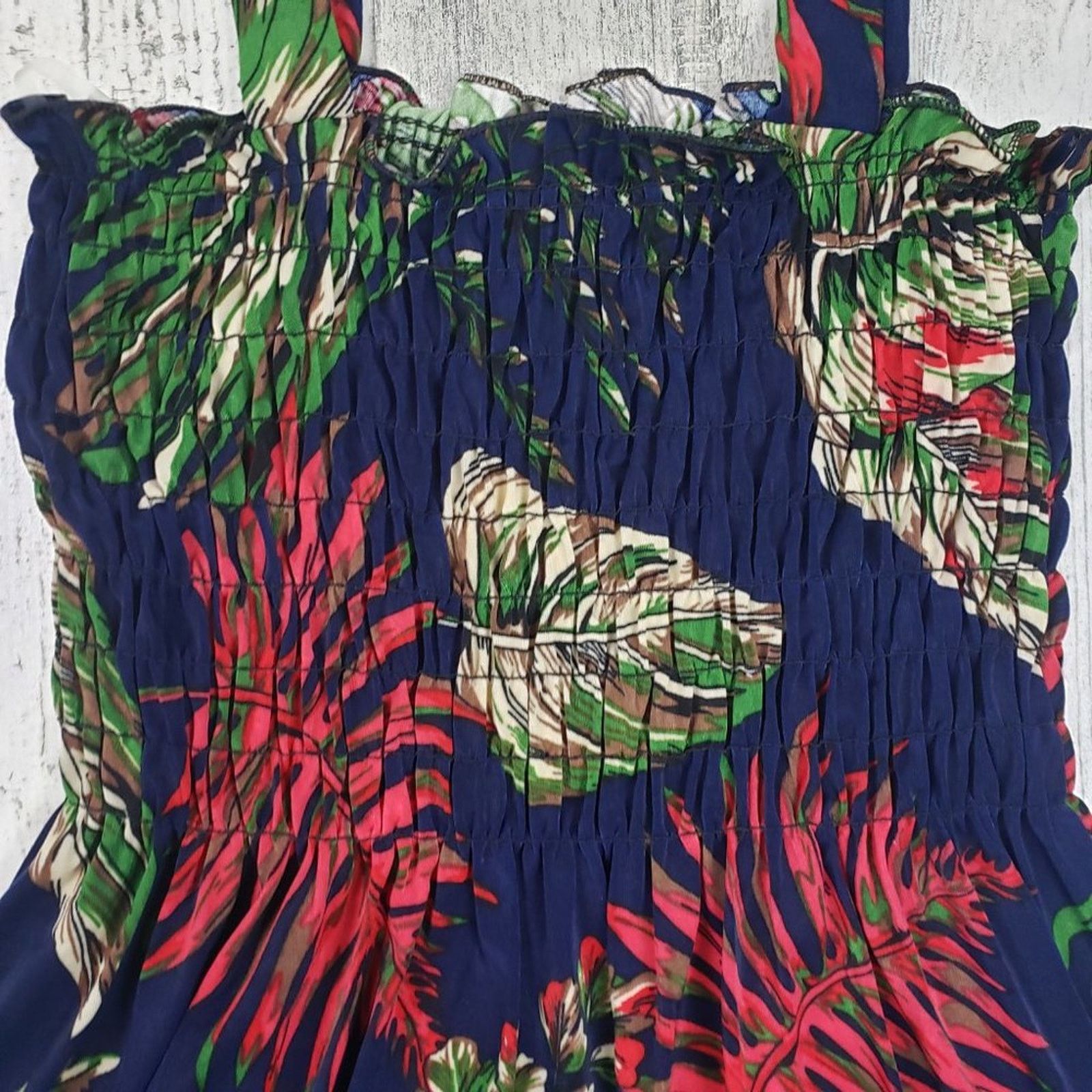Other NWT Ace Fashions Navy Blue tropical Smocked Sundress Large Size M / US 6-8 / IT 42-44 - 3 Thumbnail