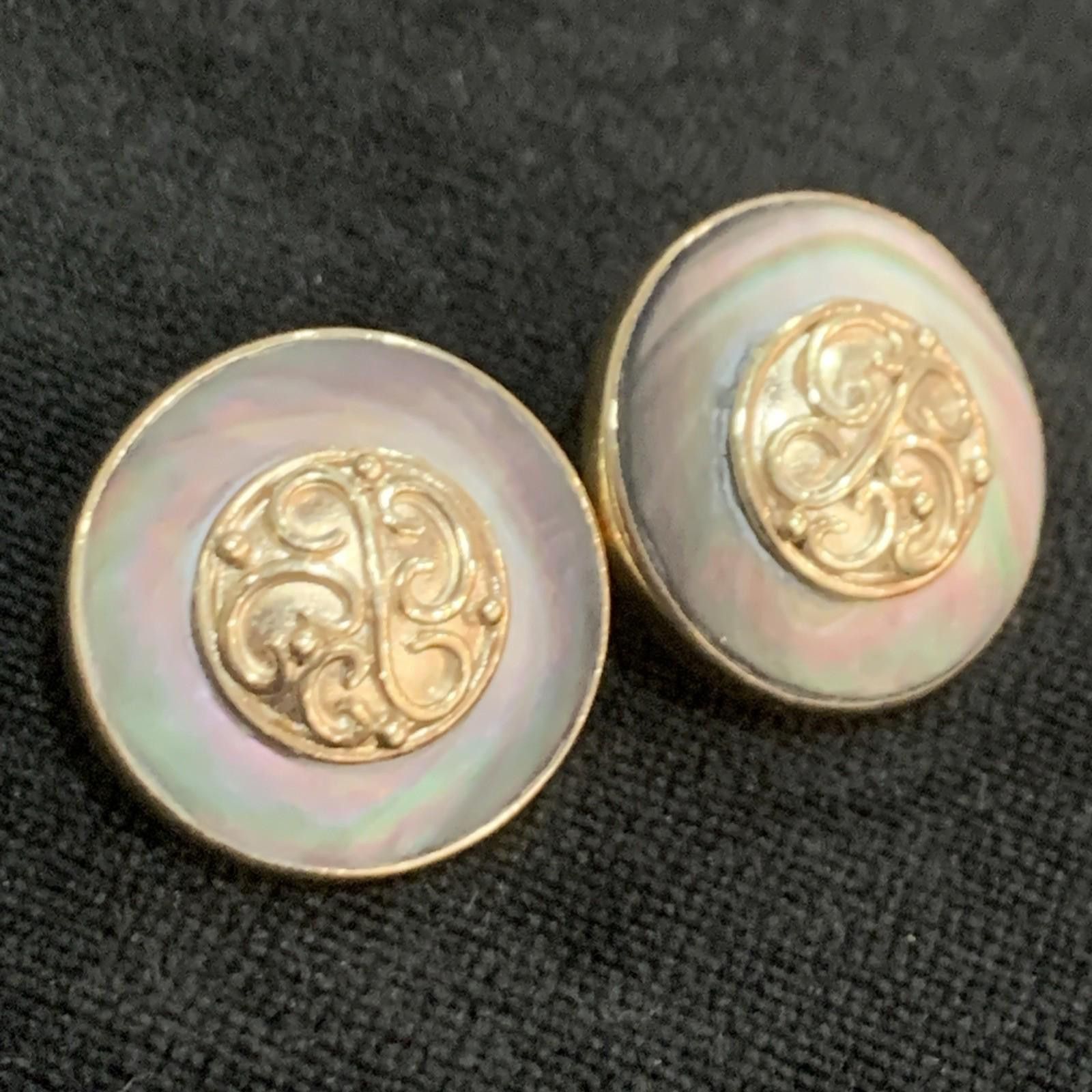 Unknown London Vintage 925 Silver, Black Mother of Pearl Earrings, 7/8” Size ONE SIZE - 1 Thumbnail