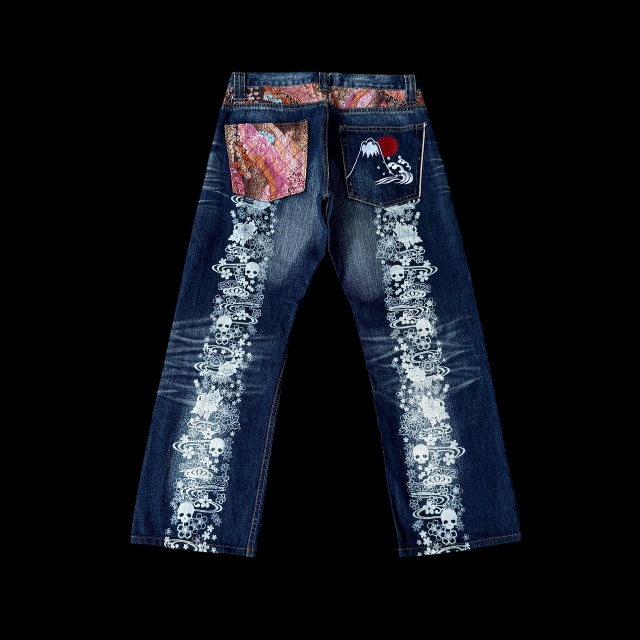 Japanese Brand RARE Namitatsu Redline Denim Ankle Cut-"Dokuro" Skull Tattoo Size US 30 / EU 46 - 7 Thumbnail