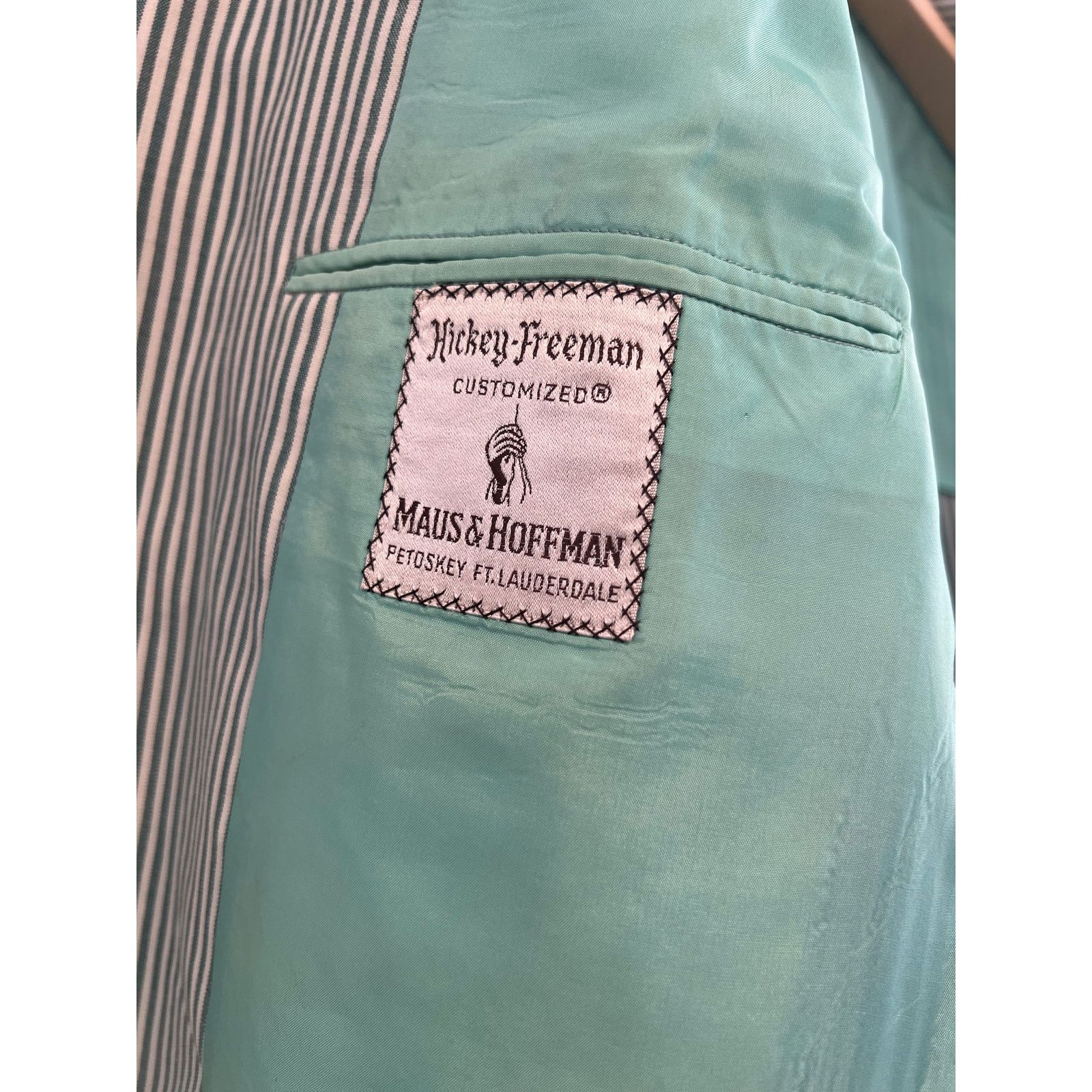 Hickey Freeman Hickey Freeman 3 Button Suit Jacket Green Pinstripe 44 Size 44R - 8 Thumbnail