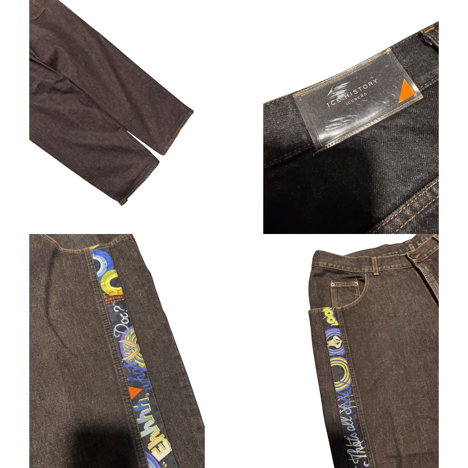 Vintage Iceberg Jeans History Bugs Bunny Looney Tunes Mens 42x34 Black Baggy Italy Wide Leg Jeans Distressed Stretch 5-Pocket Hip Hop Modern Wide-Leg Mens Size US 42 / EU 58 - 8 Thumbnail