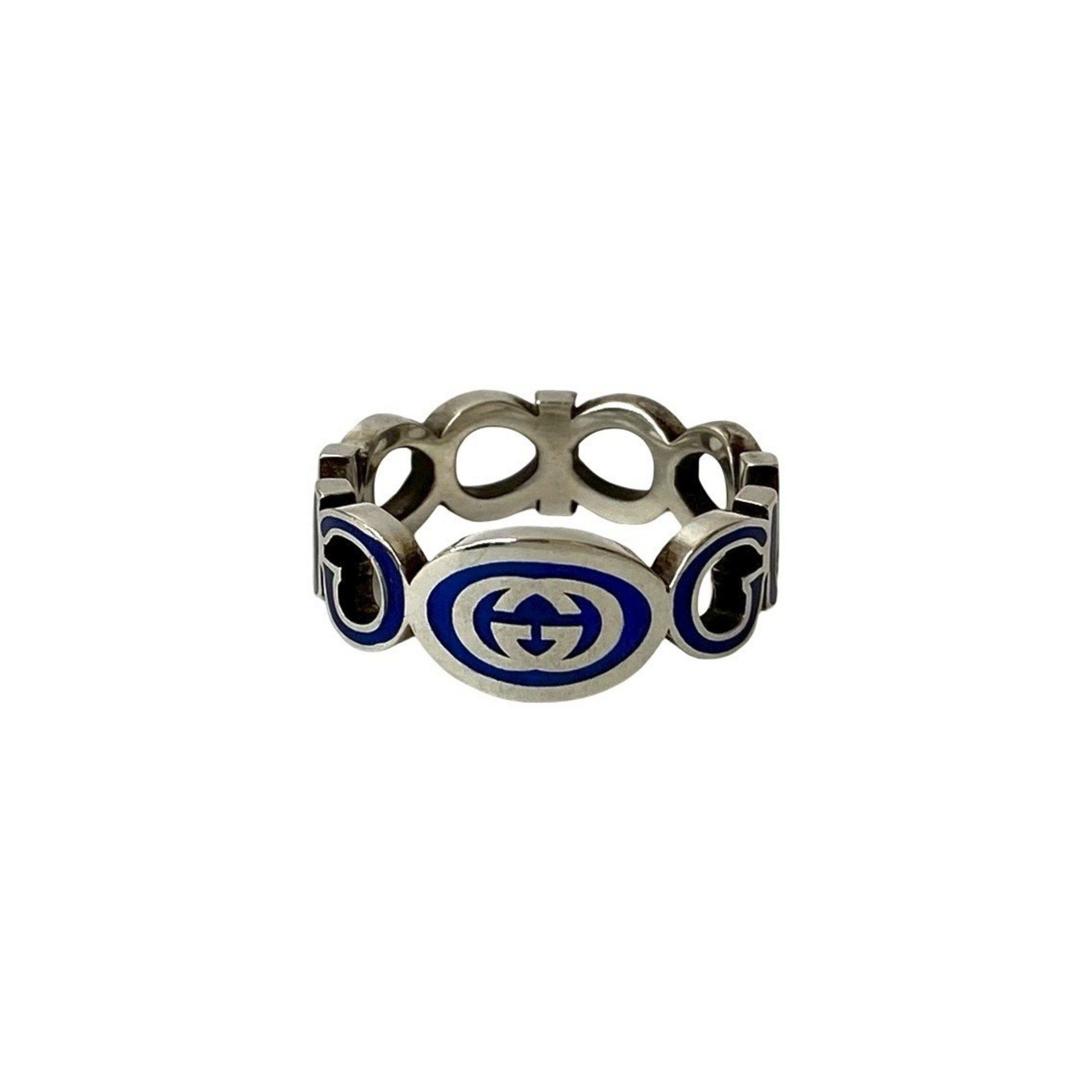 Gucci GUCCI Interlocking G Enamel Ring in Silver 925, Men's Silver/Blue, 56306 Size ONE SIZE - 1 Thumbnail