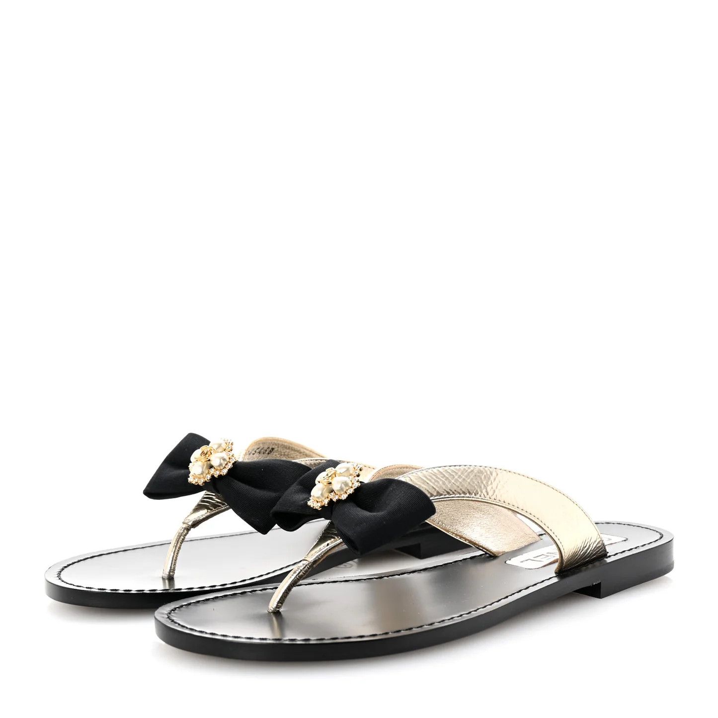 Chanel os11x0126 Metallic Laminated Thong Sandals in Gold Size US 7 / IT 37 - 3 Thumbnail