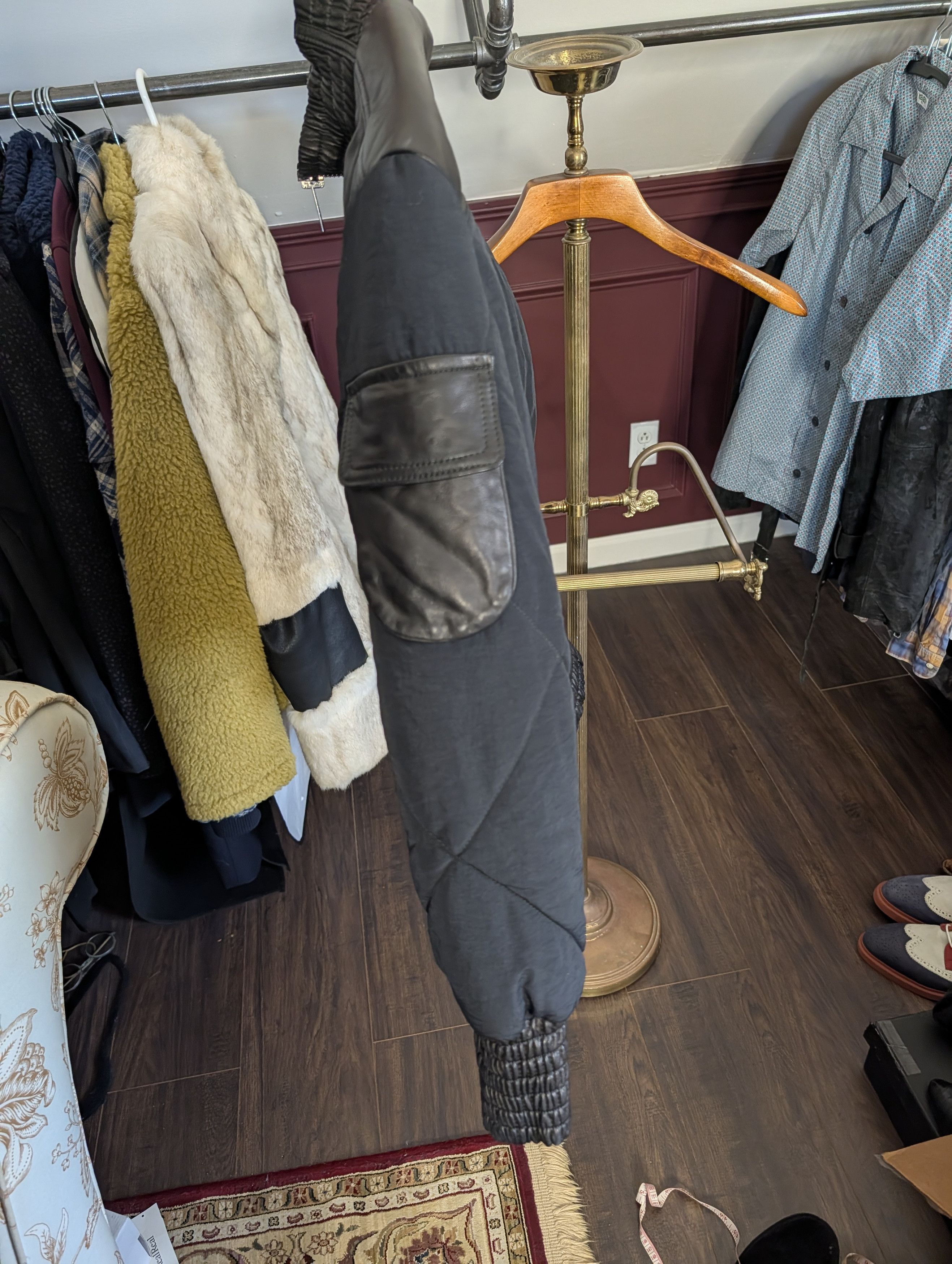 Italia Independent RONCARATI Lamb Leather Quilted Nylon Cropped Bomber Size M / US 6-8 / IT 42-44 - 3 Thumbnail