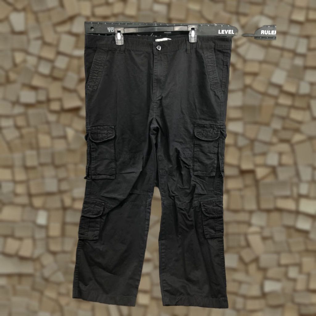 Vintage ChArmkp Cargo Pants Womens Black Size 44 Knit Polyester Straight Front Zip Pockets Elastic Waist Casual Formal Vintage No Size 30" / US 8 / IT 44 - 1 Thumbnail