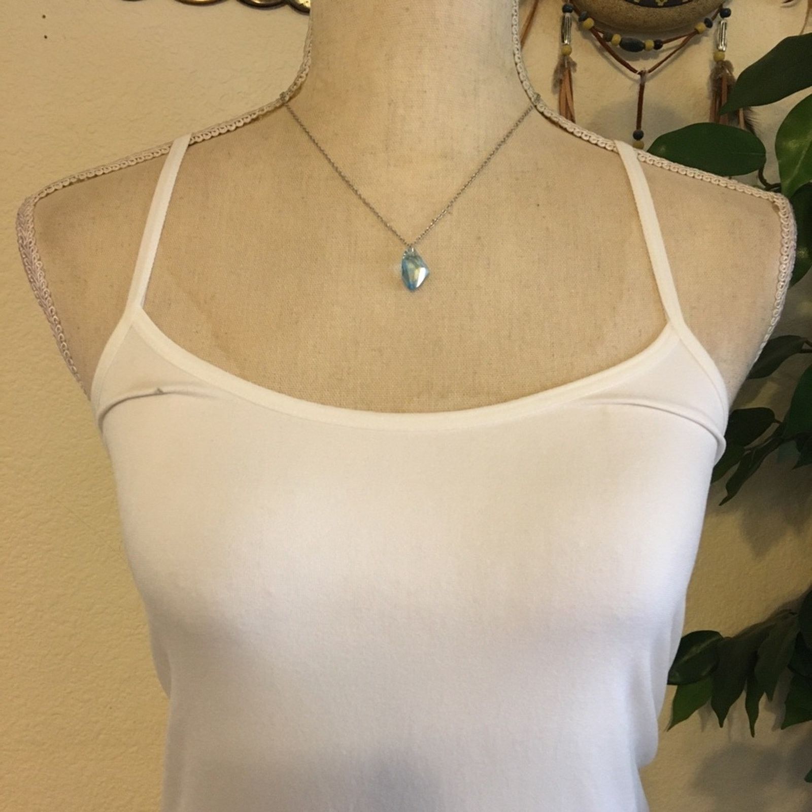Jewelry Faceted blue glass slab pendant on chain necklace Size ONE SIZE - 3 Thumbnail