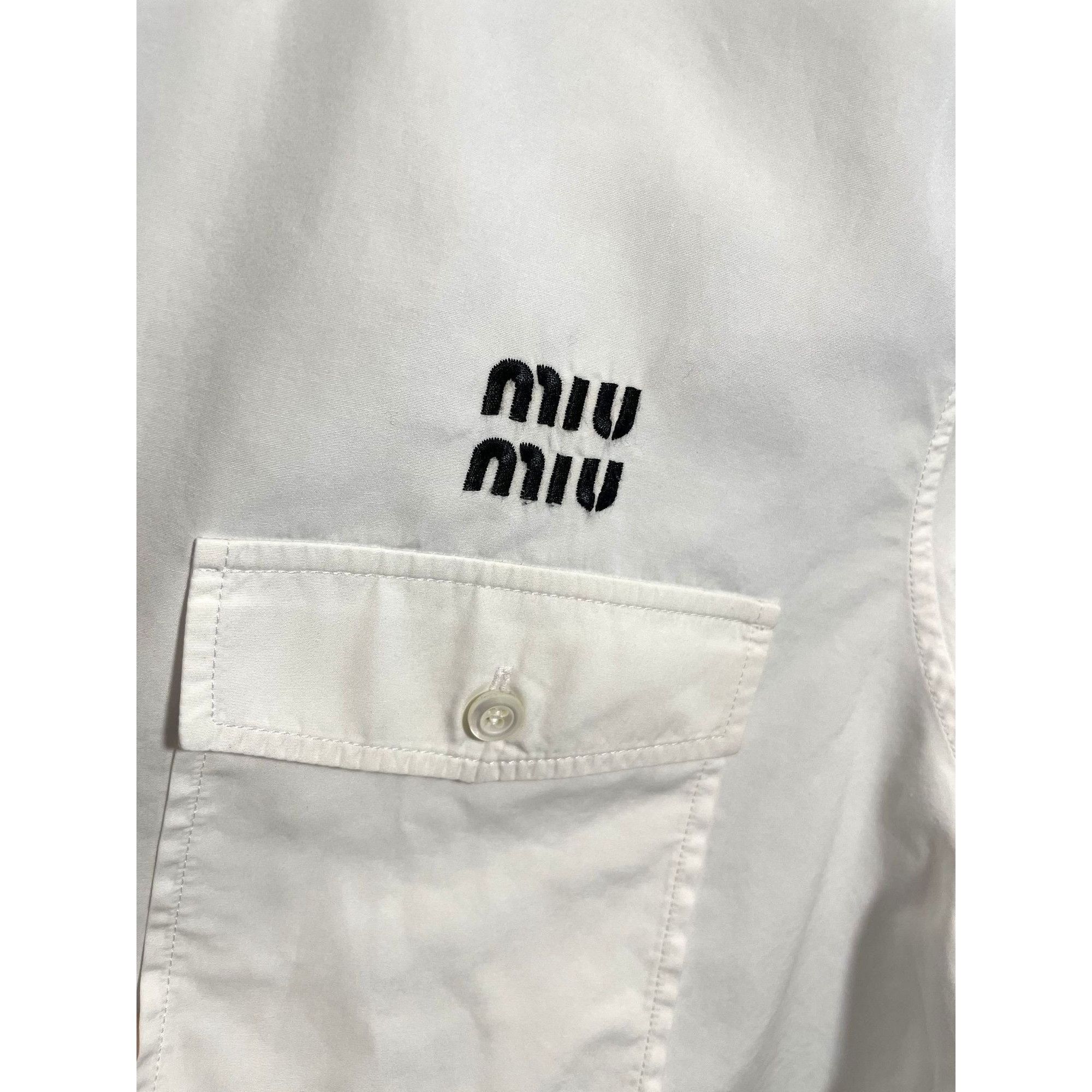 Miu Miu Miu Miu Womens White Button-Up Cropped Shirt With Embroidere Size M / US 6-8 / IT 42-44 - 6 Thumbnail