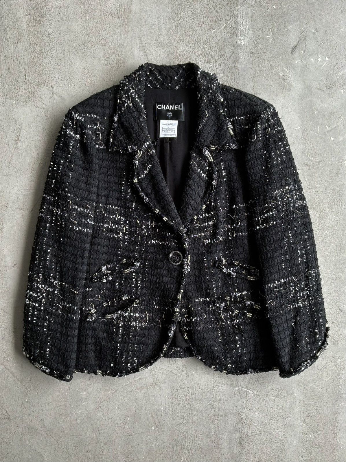 Chanel 2008 Chanel - Single Button Black Tweed Blazer Size XL / US 12-14 / IT 48-50 - 1 Thumbnail