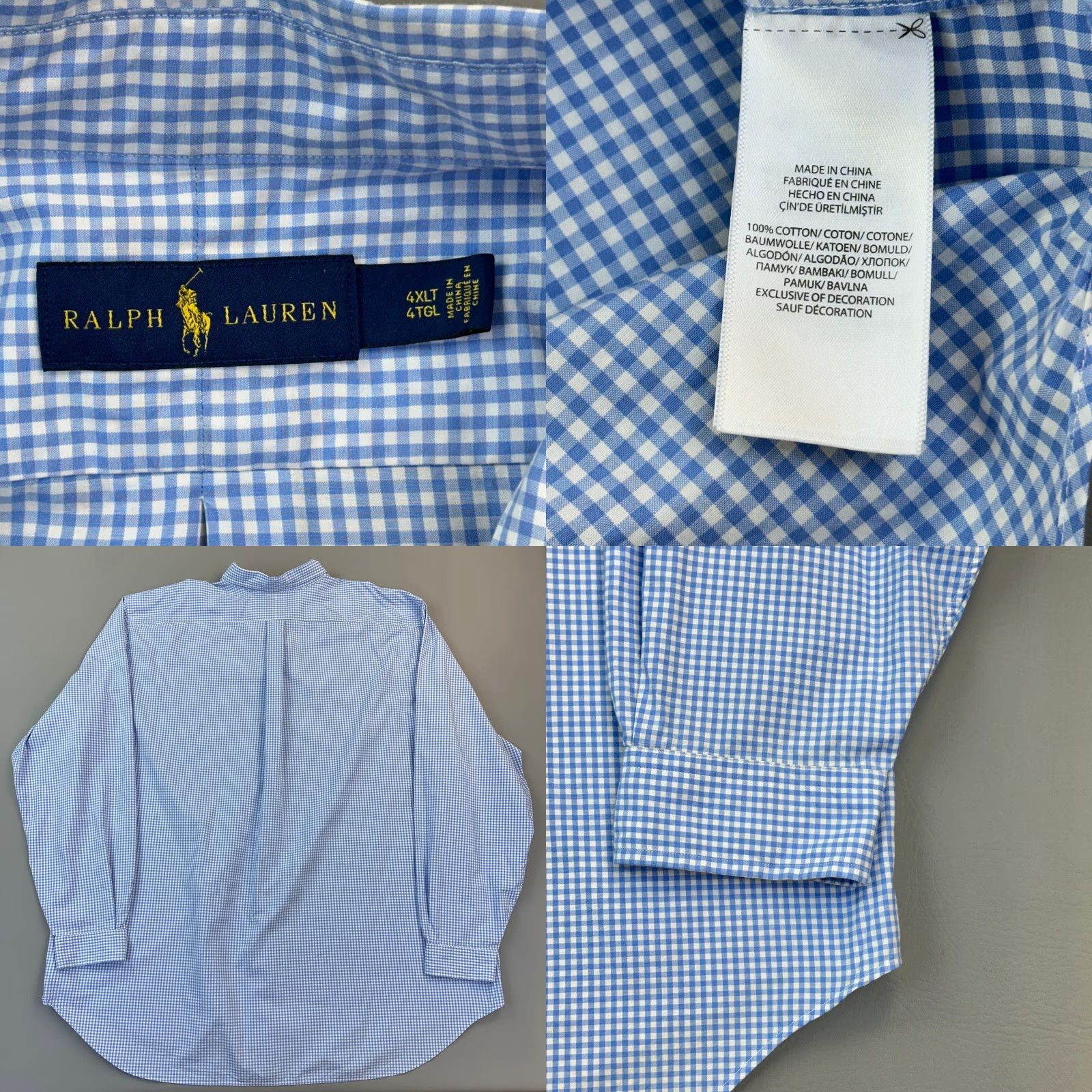 Ralph Lauren VINTAGE Ralph Lauren Shirt Mens 4XLT Blue Gingham Check Long Sleeve Button-Down Casual Size US XXL / EU 58 / 5 - 8 Thumbnail