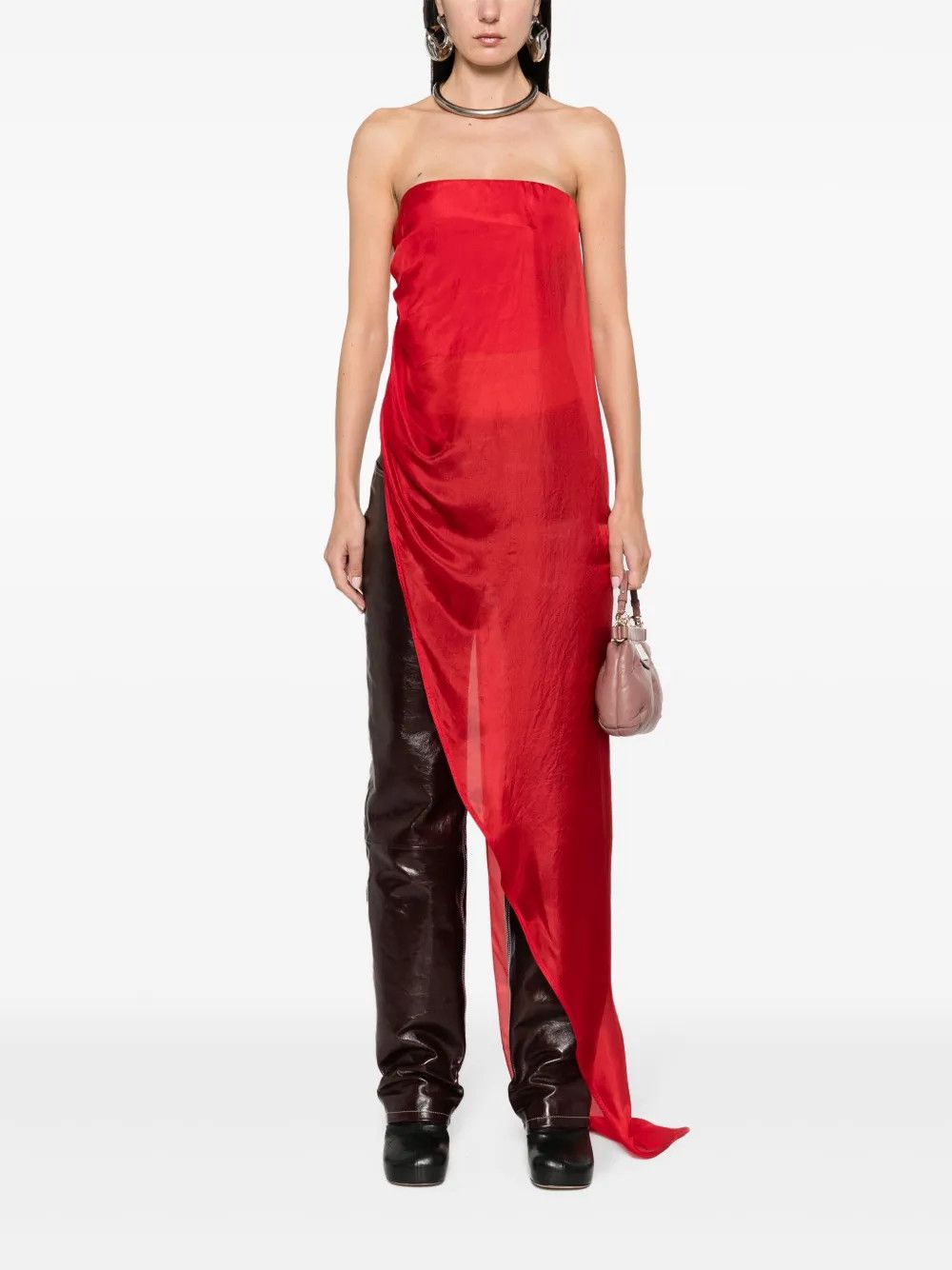 Rick Owens o1y0126 Silk Blouse in Red Size XS / US 0-2 / IT 36-38 - 5 Thumbnail