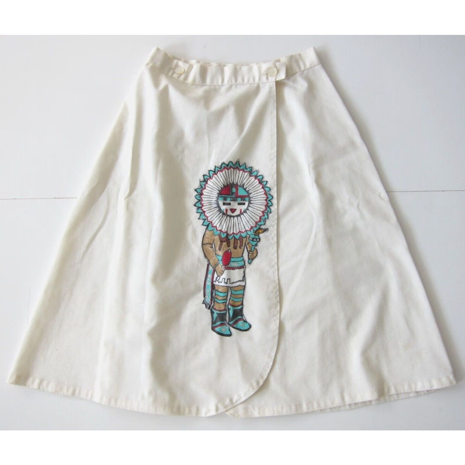 Vintage VINTAGE Handmade Ivory Cotton Ethnic Embroidered Patch Wrap Skirt Women Small Size 28" / US 6 / IT 42 - 2 Thumbnail
