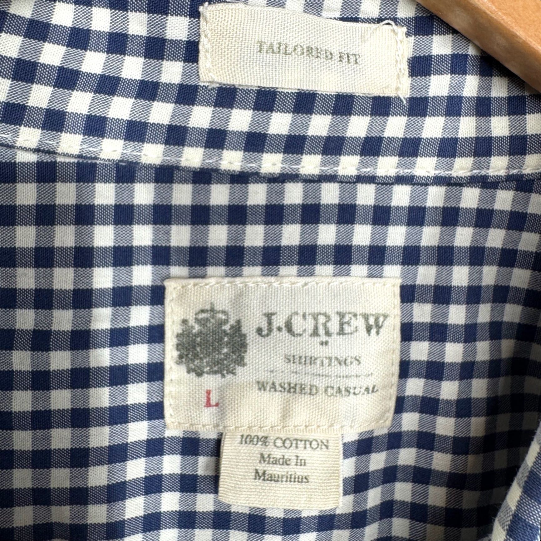 J.Crew J.CREW Mens Button-Down Shirt Gingham Check Navy Tailored Fit Large Washed Casual Shirt Size US L / EU 52-54 / 3 - 3 Thumbnail
