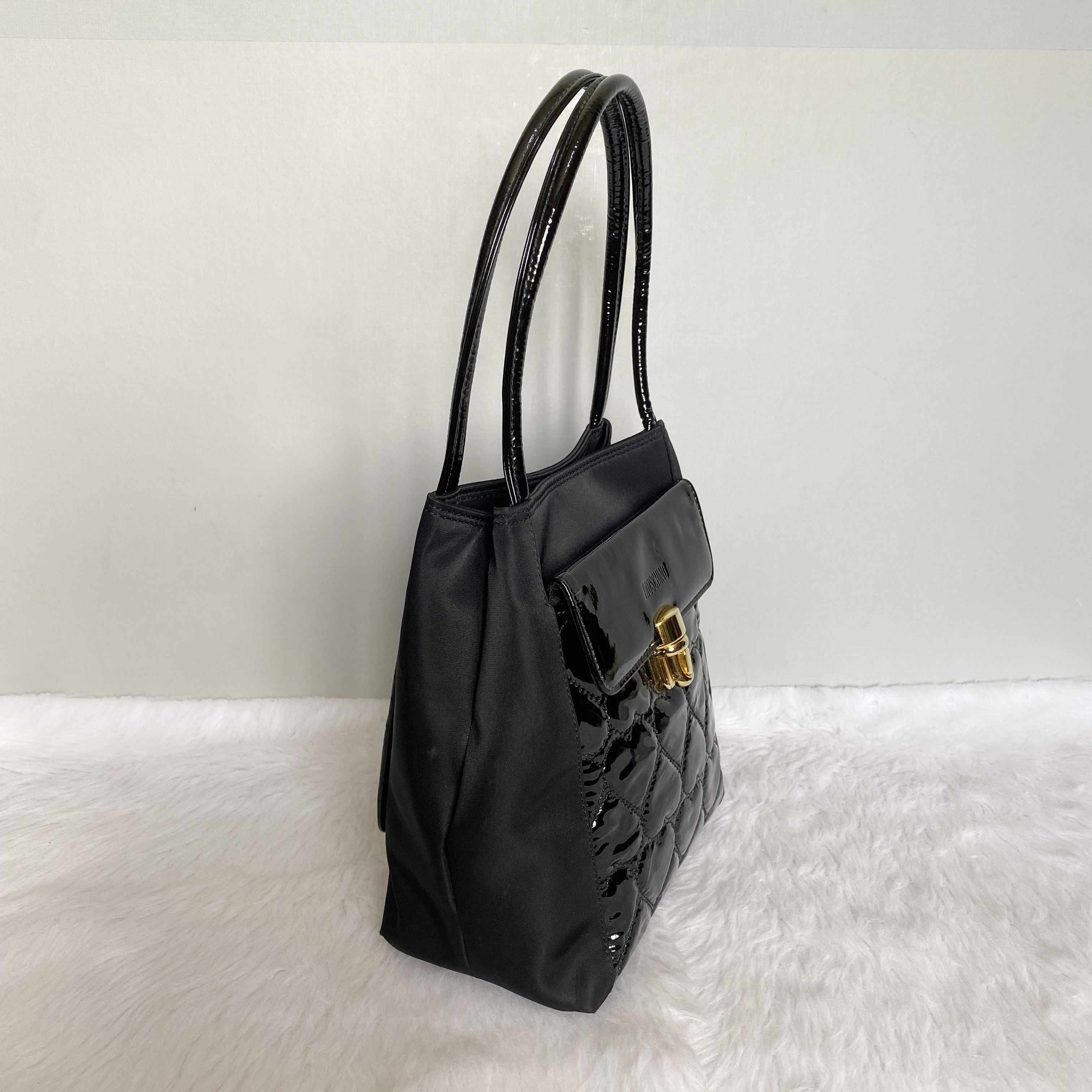 Moschino × Vintage Vintage Black Heart Quilted Leather Nylon Tote Bag Size ONE SIZE - 2 Thumbnail