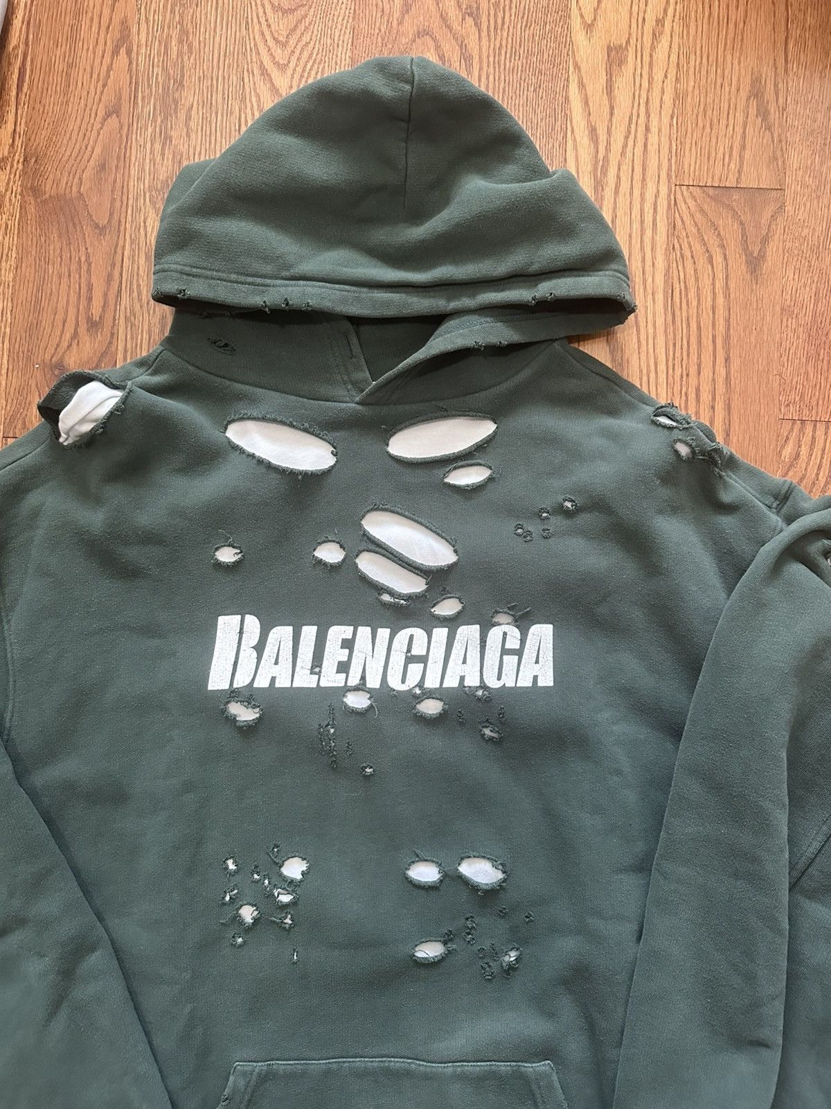 Balenciaga Balenciaga Caps Destroyed Hoodie Green/White | Grailed