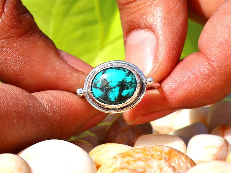 Handmade Green Turquoise Ring, 925 Silver Ring, December Birthstone Size ONE SIZE - 1 Thumbnail