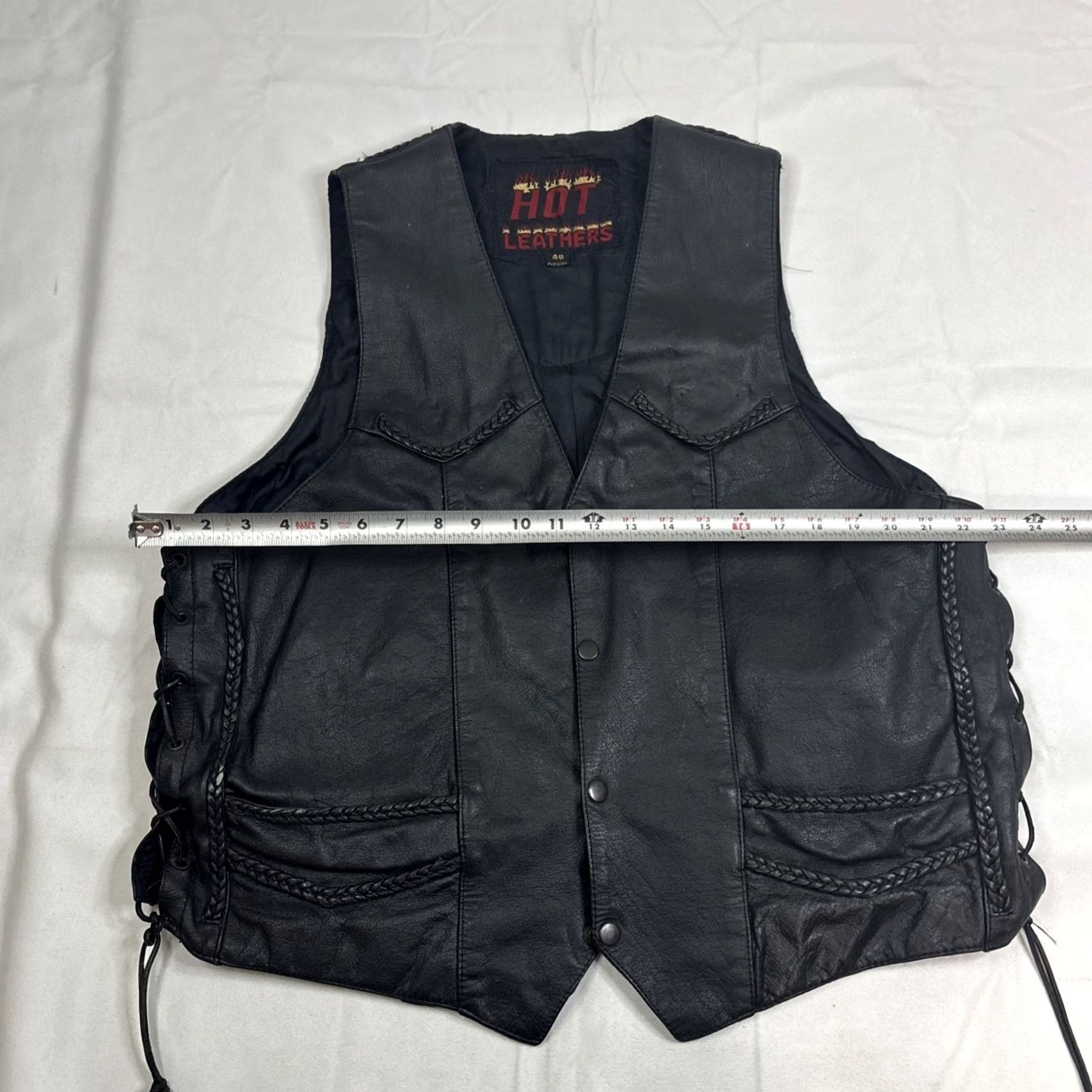 Vintage VINTAGE Hot Leathers Motorcycle Vest Men’s Side 48 Black Braided Patches Drawstring Side Mens Vest 48 Black Size US M / EU 48-50 / 2 - 3 Thumbnail