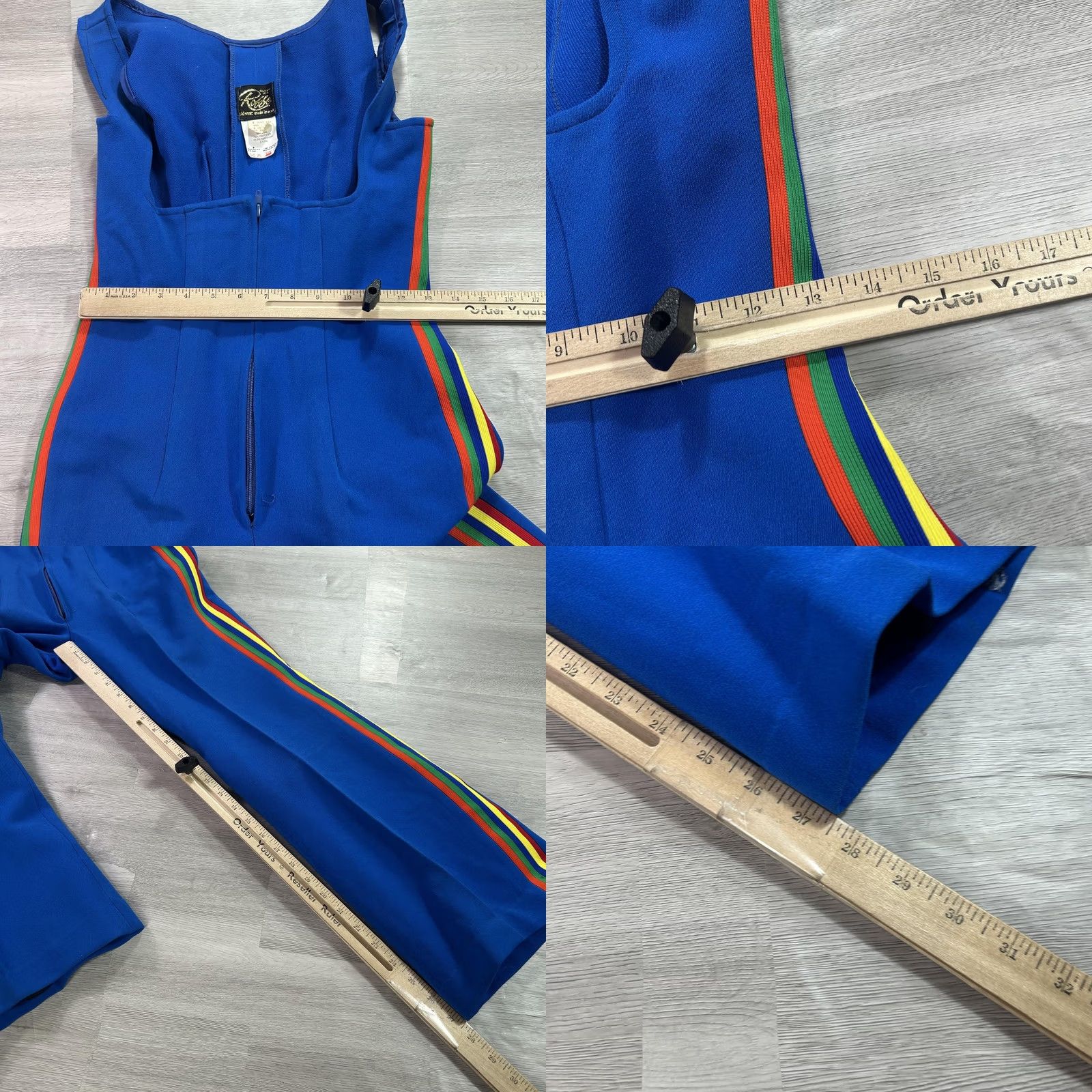 Rainbow VINTAGE Robbe Ski Overalls Womens 12 Blue Rainbow Stripe Wool Stirrup Bib USA Size 34" / US 12 / IT 48 - 8 Thumbnail