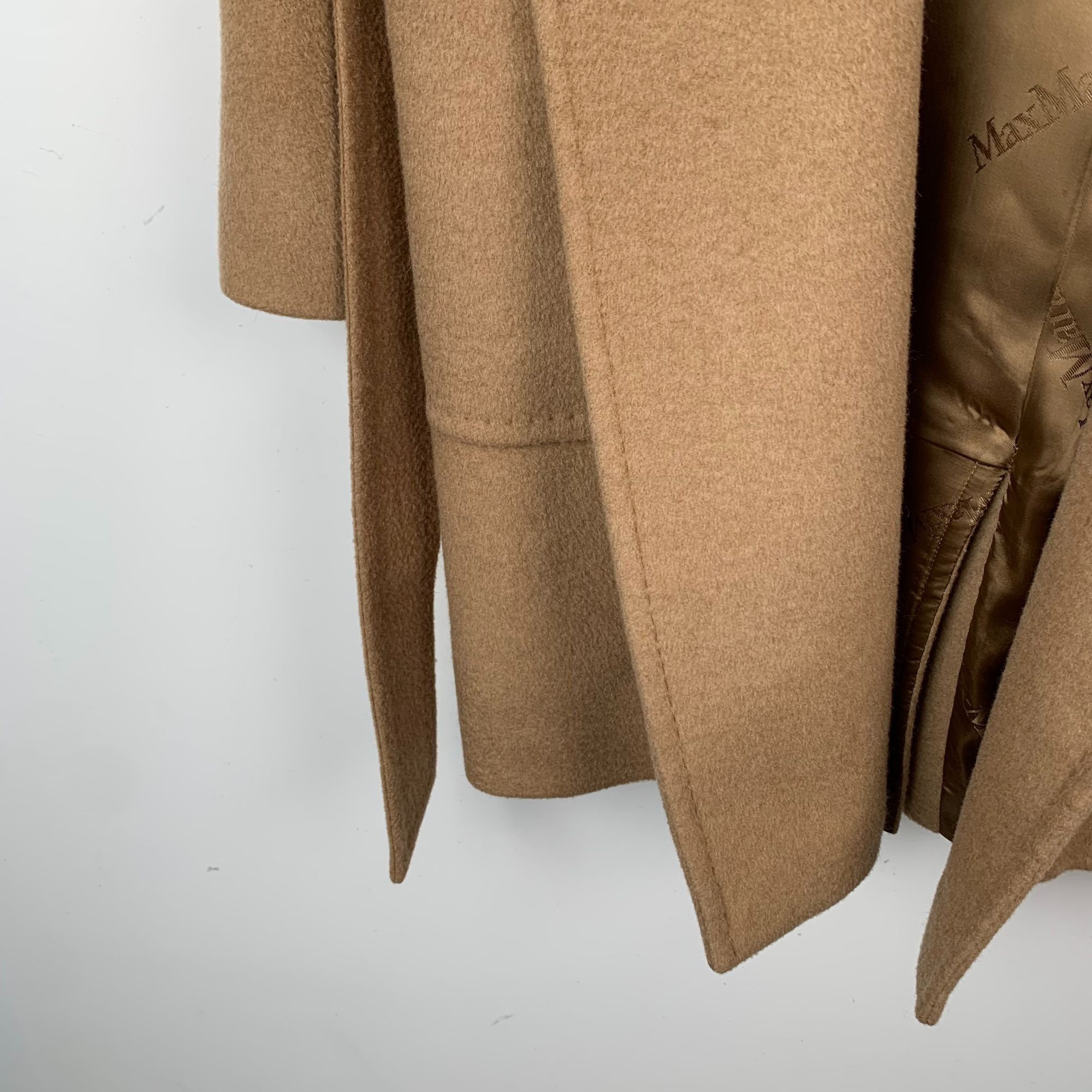 Max Mara Maxmara Brown Camel Wool Hooded Belted Robe Coat (Size XXS) Size XXS / US 00 / IT 34 - 4 Thumbnail