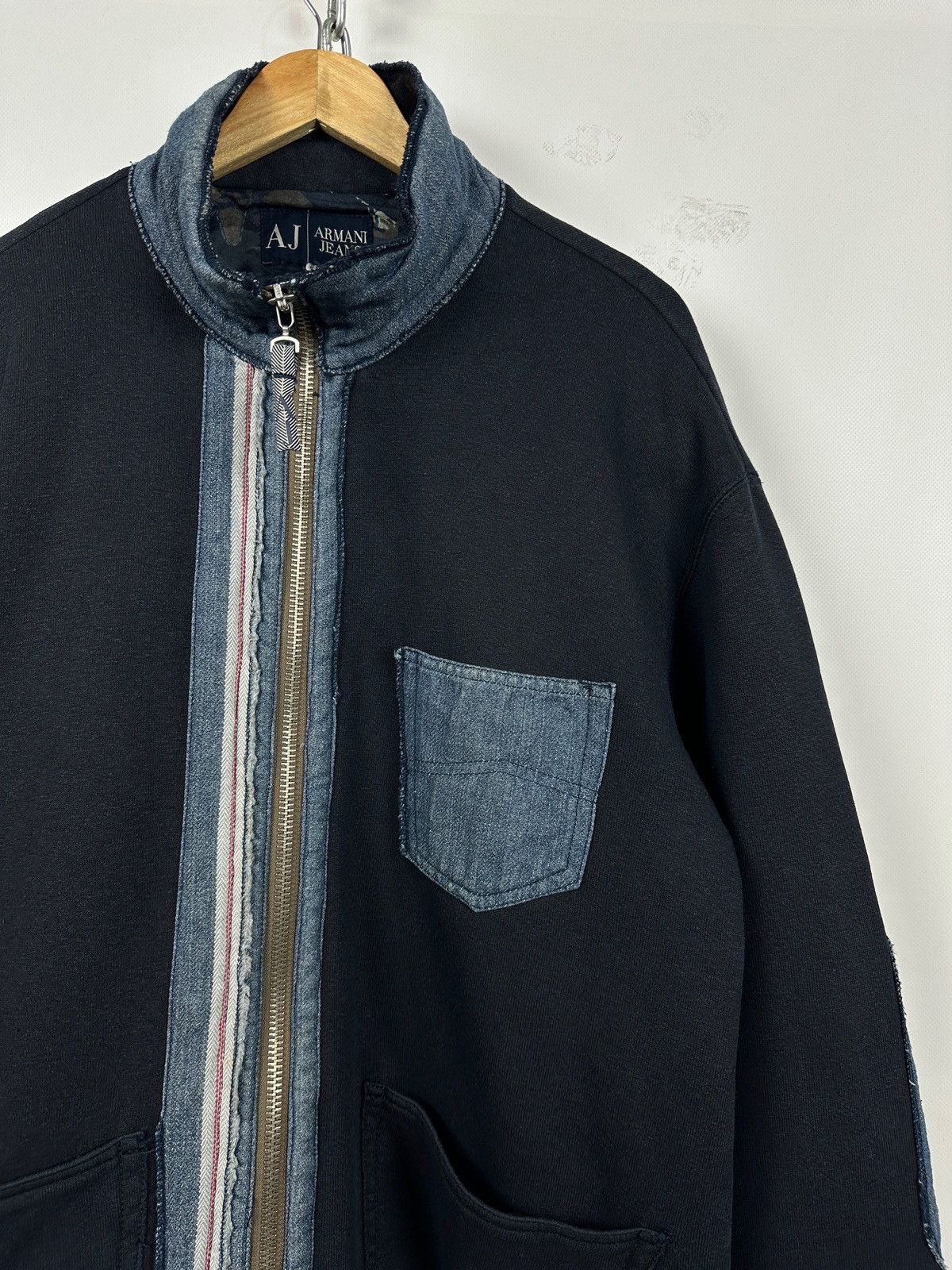 Armani 90s Vintage Armani Jeans Patchwork Hemp/Cotton Navy Jacket Size US XL / EU 56 / 4 - 7 Thumbnail