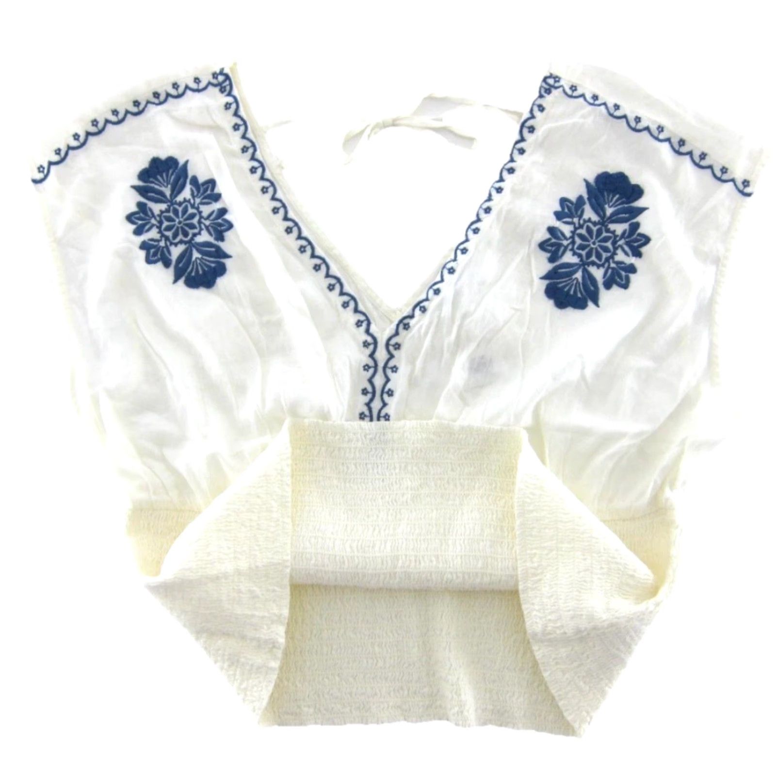Old Navy Old Navy Blouse NWT Ivory Blue Embroidered Floral V-Neck Cap Sleeve XL Size XL / US 12-14 / IT 48-50 - 4 Thumbnail