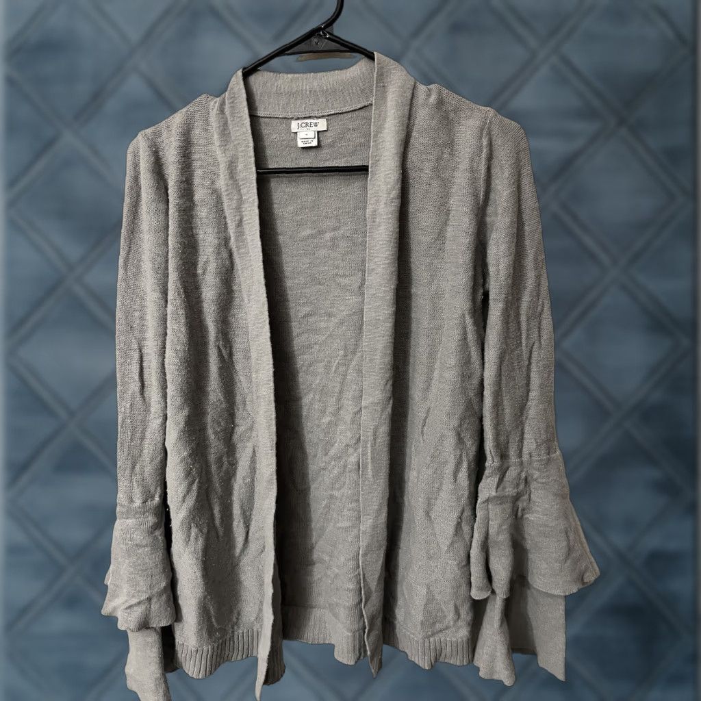 J.Crew J. Crew Tiered Ruffle Sleeve Cardigan Sweater Size S Gray Open Front H9492 Size S / US 4 / IT 40 - 1 Thumbnail