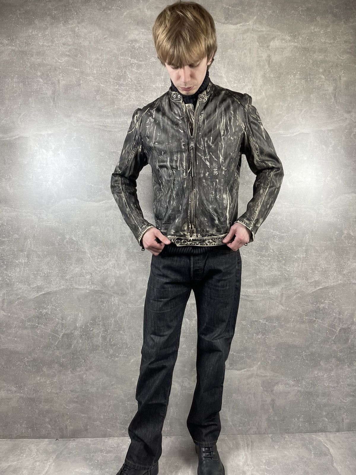 Vintage Archive Black/White Leather Faded Biker Jacket