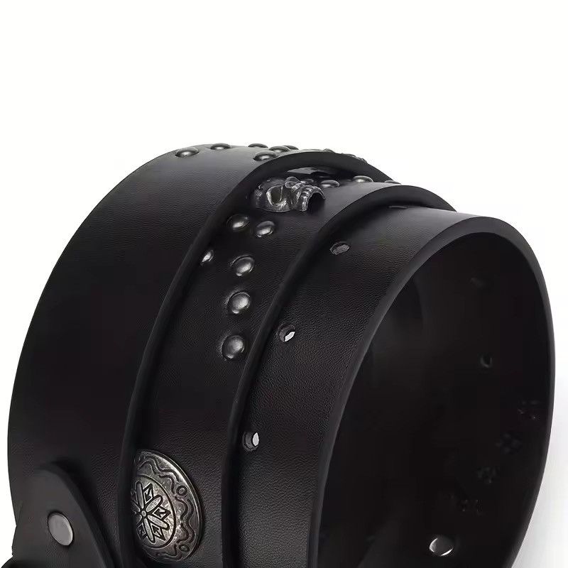 Japanese Brand 110 cm skeleton chrome cross studded goth emo black belt Size ONE SIZE - 10 Thumbnail
