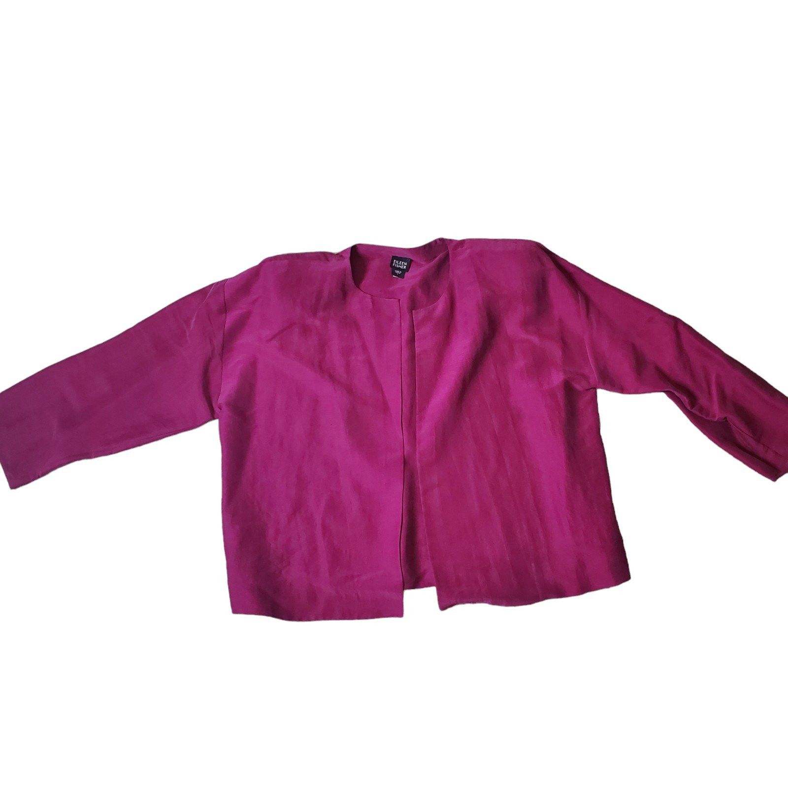 image of Eileen Fisher Vintage Magenta Sandwashed Slub Silk Dupioni in Hot Pink Fuscia, Women's (Size Large)