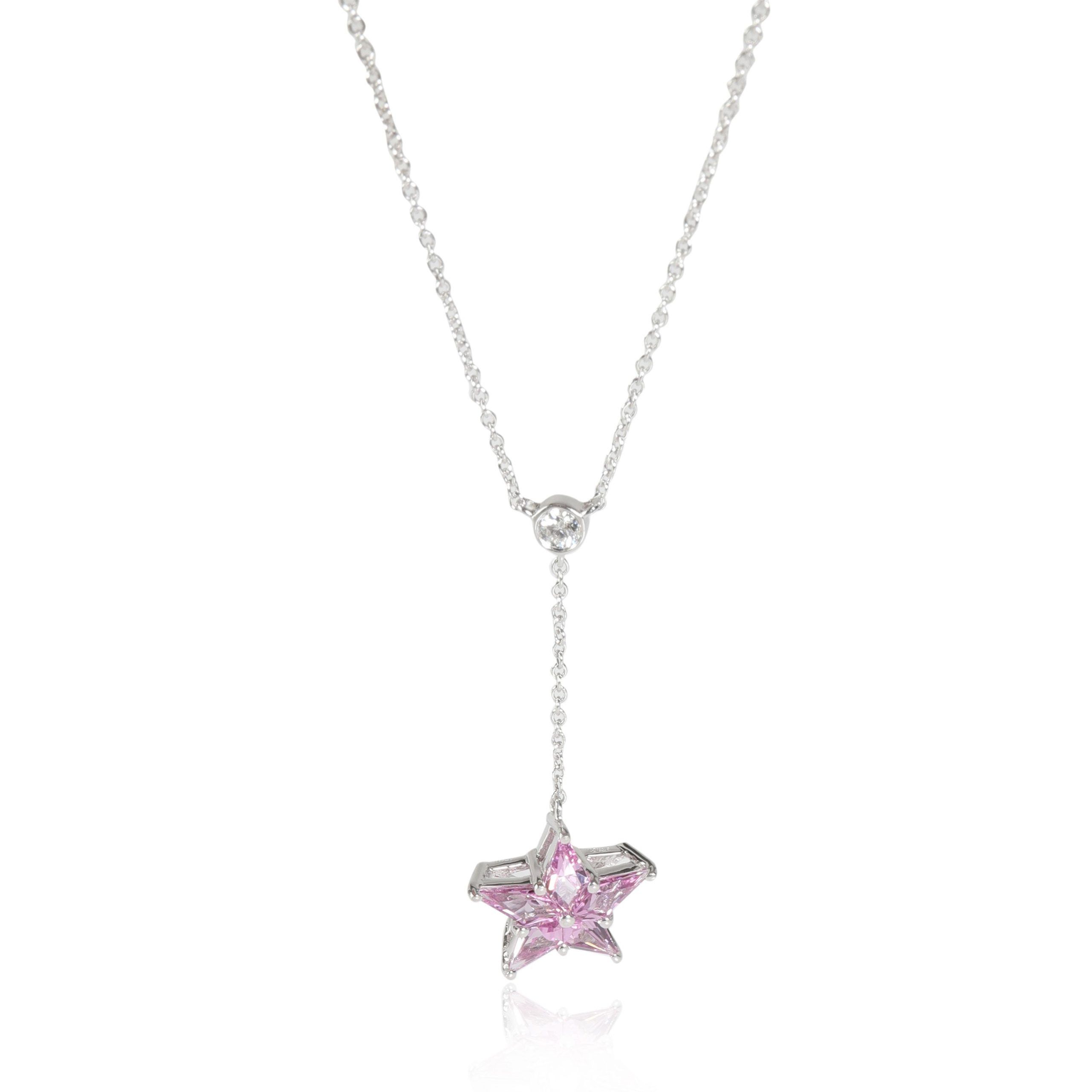 image of Tiffany Co Tiffany & Co. Pink Sapphire & Diamond 5-Point Star Necklace In Platinum 0.1 Ctw in Silve