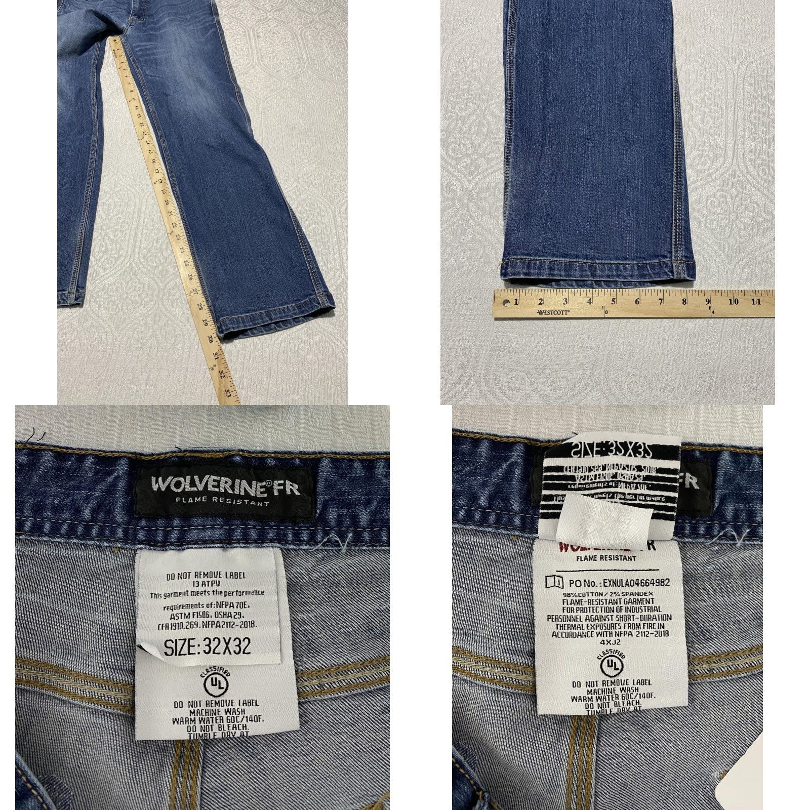 Denime Wolverine FR Jeans Mens 32x32 Blue Straight Leg Flame Resistant Denim Workwear Jeans Size US 31 - 8 Thumbnail