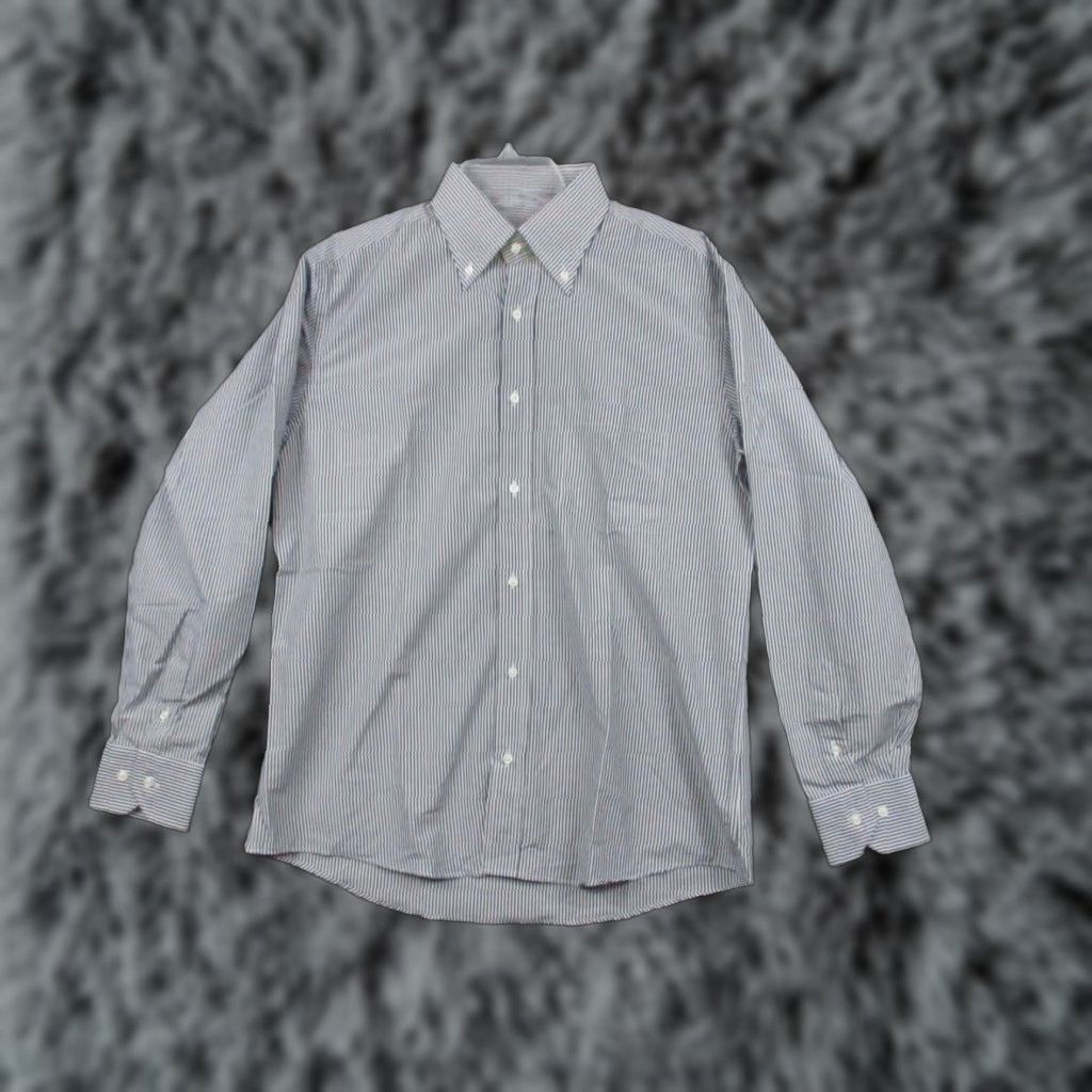 Vintage Daniels Dress Shirt Men Blue Stripe Slim Classic 16-41 Button-Up collar Down Knit Shirt Size 42R - 1 Thumbnail