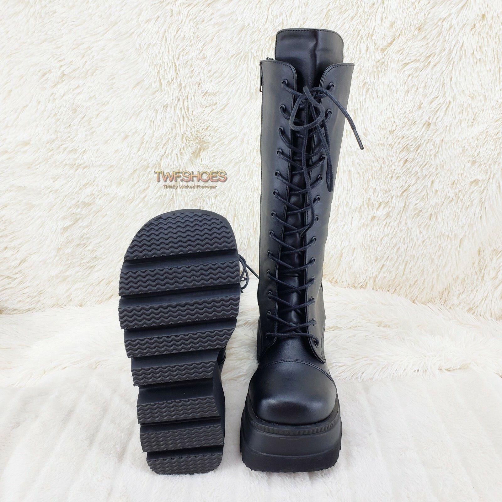 Other DEMONIA Shaker 72 Black Platform 4.5" Wedge Mid Calf Goth Pu Size US 11 / IT 41 - 9 Thumbnail