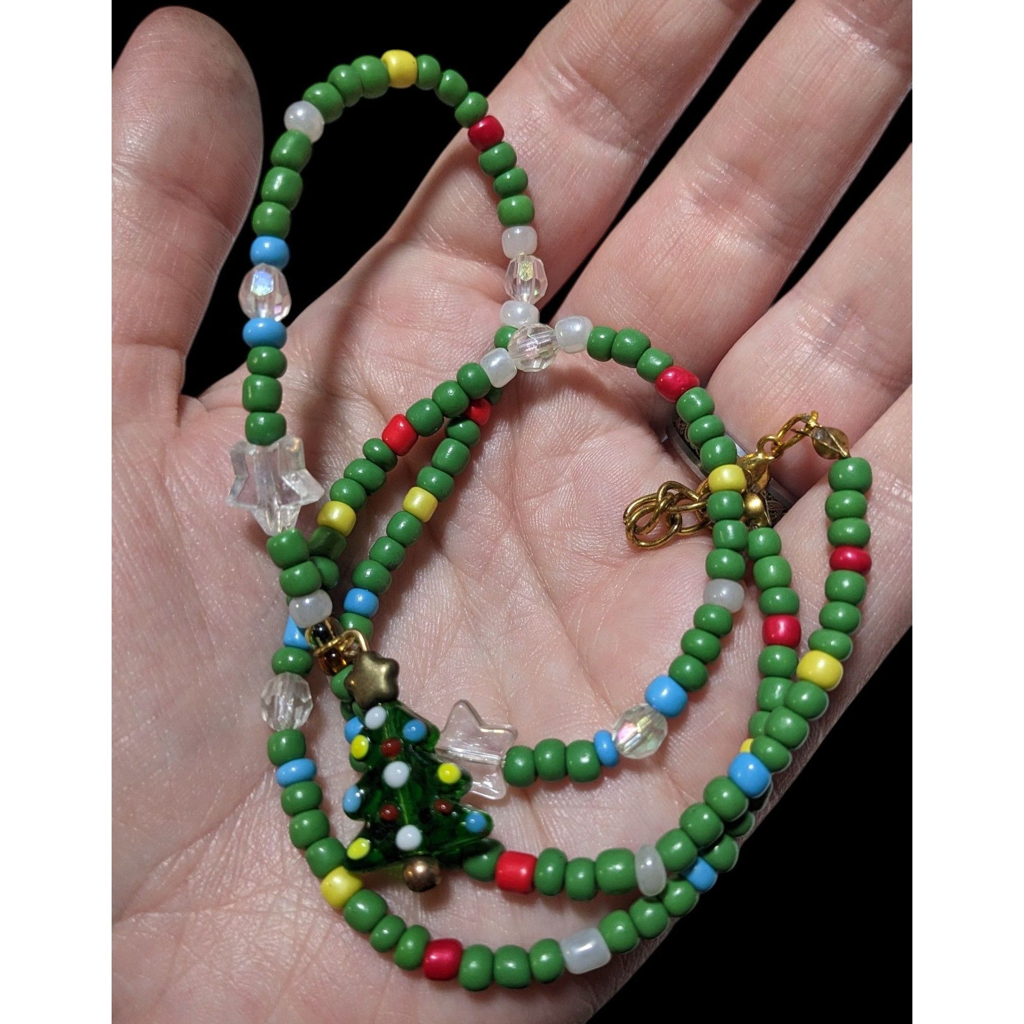 Other Handmade Green Glass Holiday Beaded Christmas Tree Necklace Size ONE SIZE - 3 Thumbnail