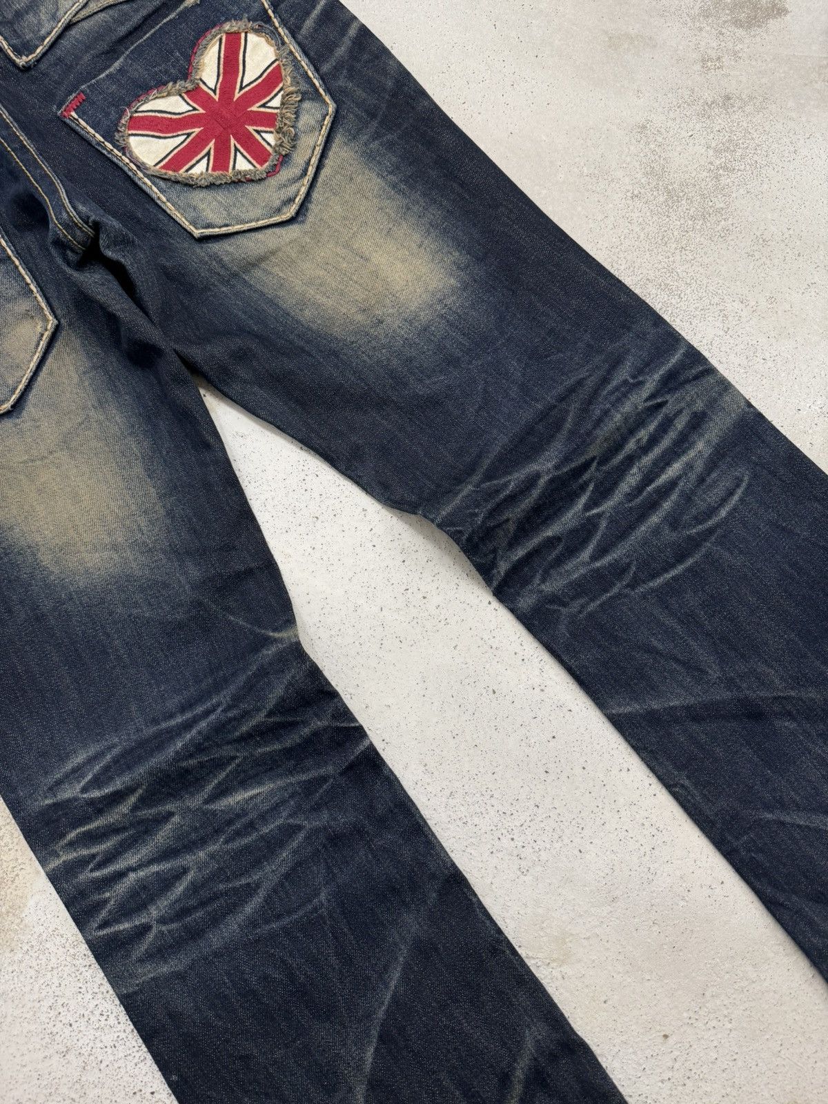 Japanese Brand Lolita Dark Mudwash Whisker Embroidery Flare Denim Pants Size US 27 - 13 Thumbnail