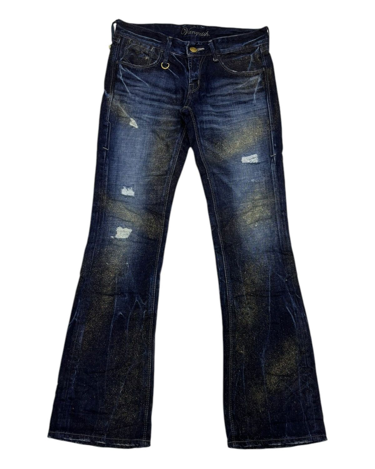 GOSTAR DE FUGA × Hysteric Glamour × If Six Was Nine Vanquish Flared Denim Gold Speckle Detail Distressed Jeans Size US 30 / EU 46 - 7 Thumbnail