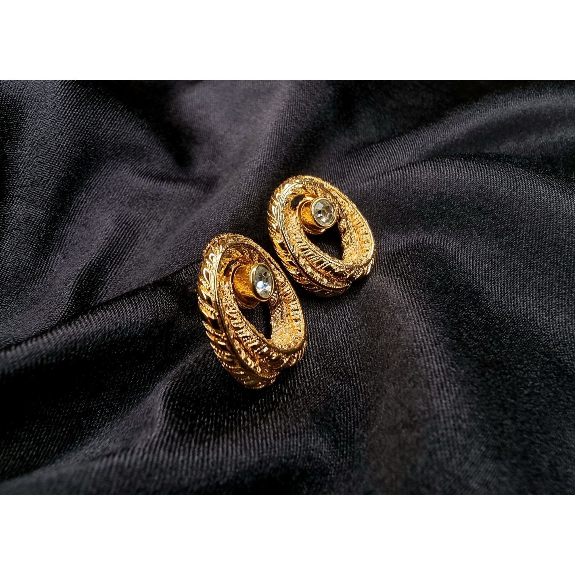 Kenneth Jay Lane Vintage 1990S Kjl Gold-Tone Oval Earrings With Rhinestone C Size ONE SIZE - 3 Thumbnail
