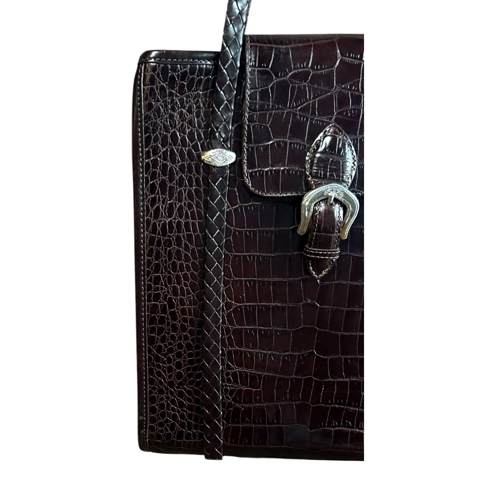 Brighton Brighton Shoulder Bag Womens Brown Leather Croc Embossed Trim 90s Designer Purse Size ONE SIZE - 3 Thumbnail
