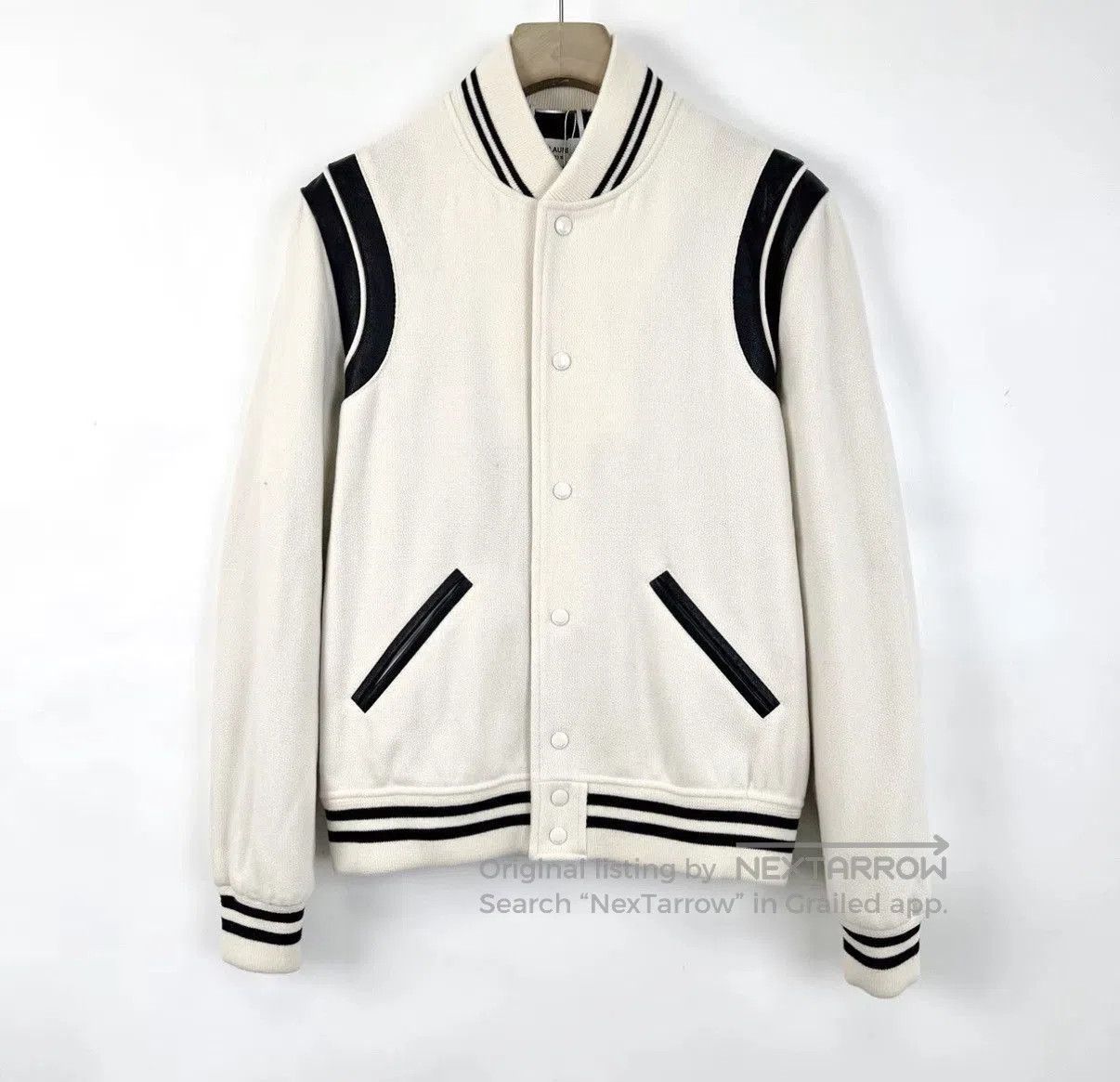 Saint Laurent Paris White Varsity Jacket with Black Accents. Size US M / EU 48-50 / 2 - 1 Thumbnail