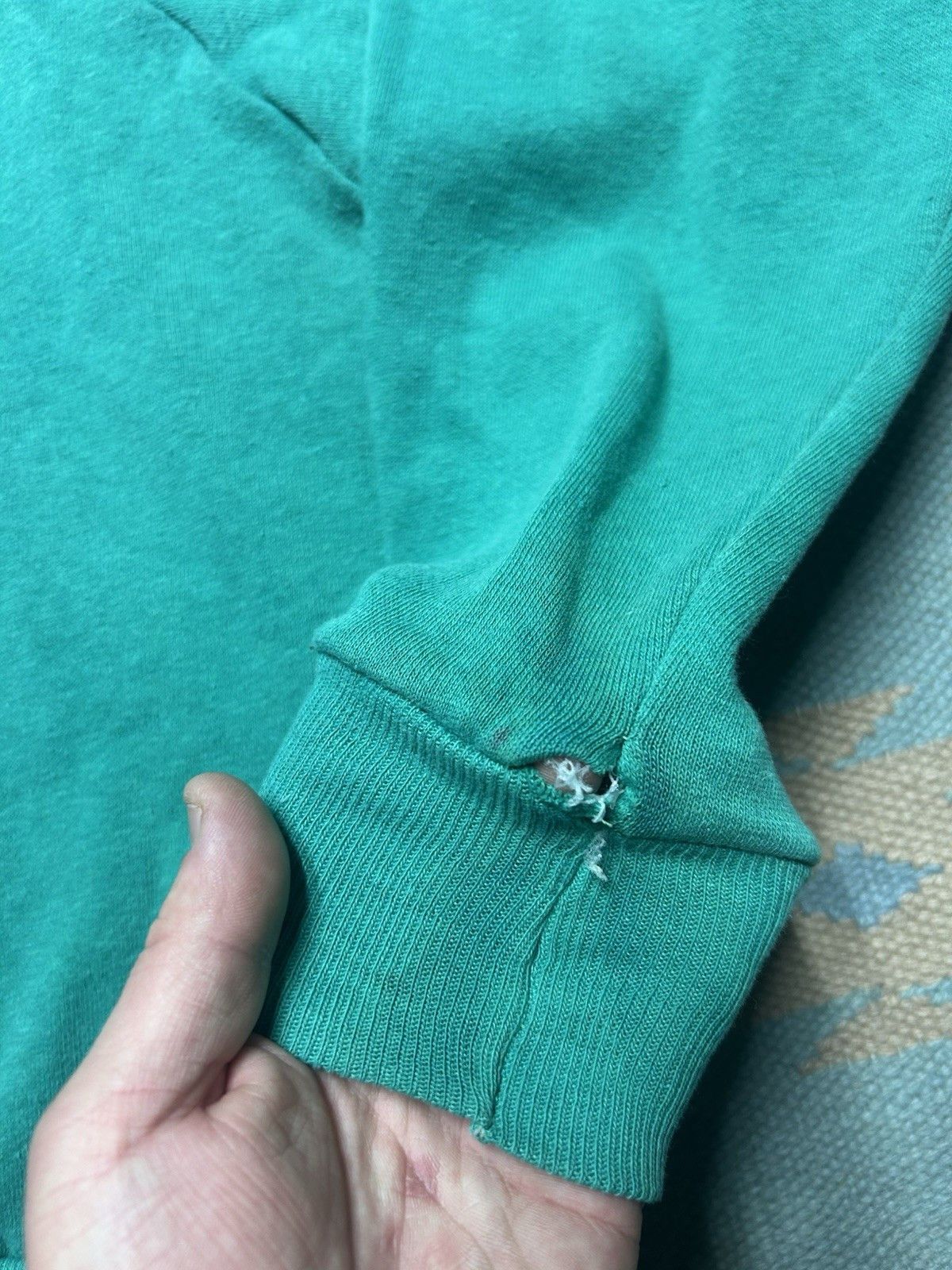Vintage VTG 70s hoodie sweatshirt blank teal turquoise distressed M Size US M / EU 48-50 / 2 - 9 Thumbnail